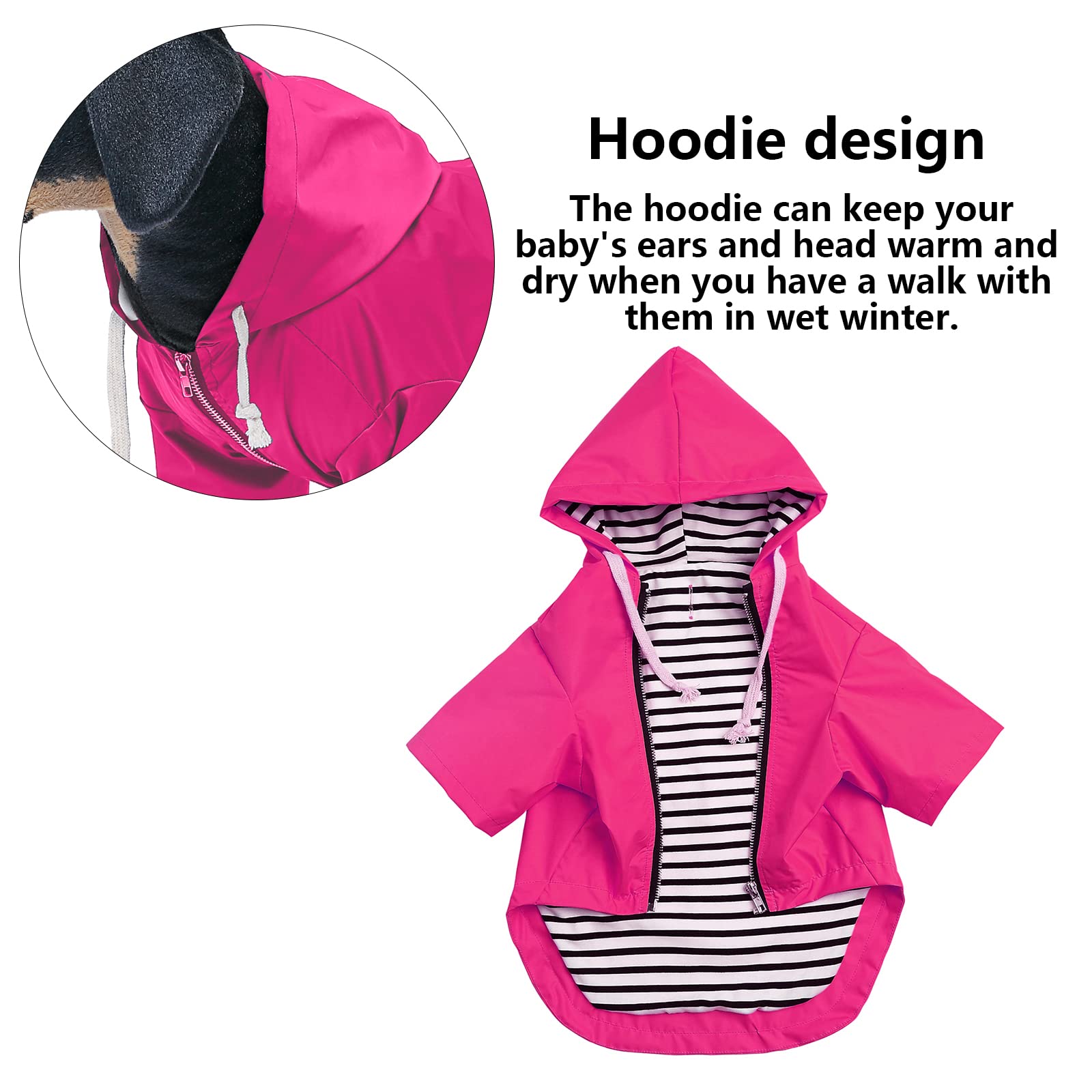 Dog Raincoat Waterproof Puppy Rain Jacket With Hood For Small Medium Dogs, Poncho With Reflective Strap, Storage Pocket And Harness Hole - Pink - M