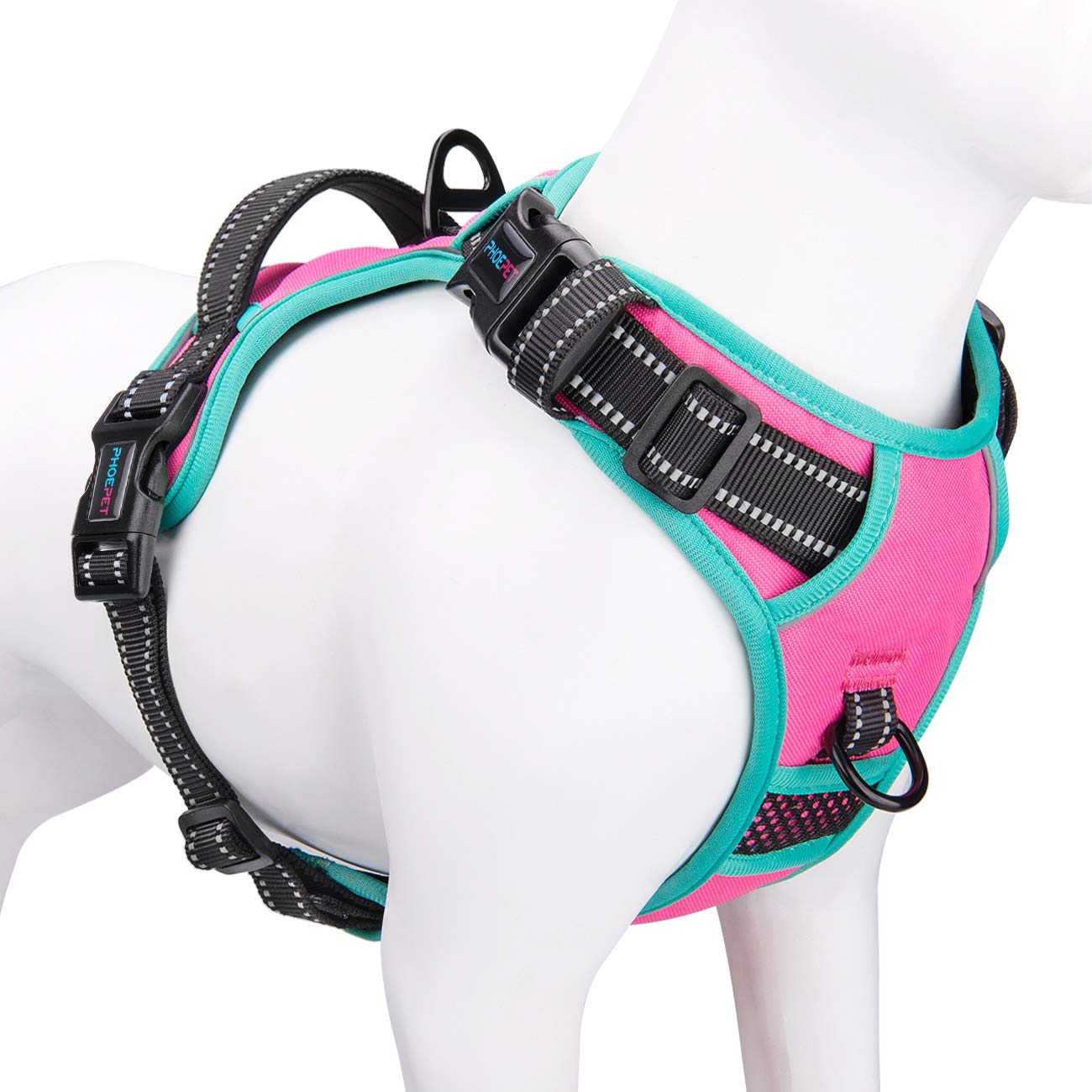 Phoepet 2019 Upgraded No Pull Dog Harness, Reflective Adjustable Vest, With A Training Handle + 2 Metal Leash Hooks+ 3 Snap Buck