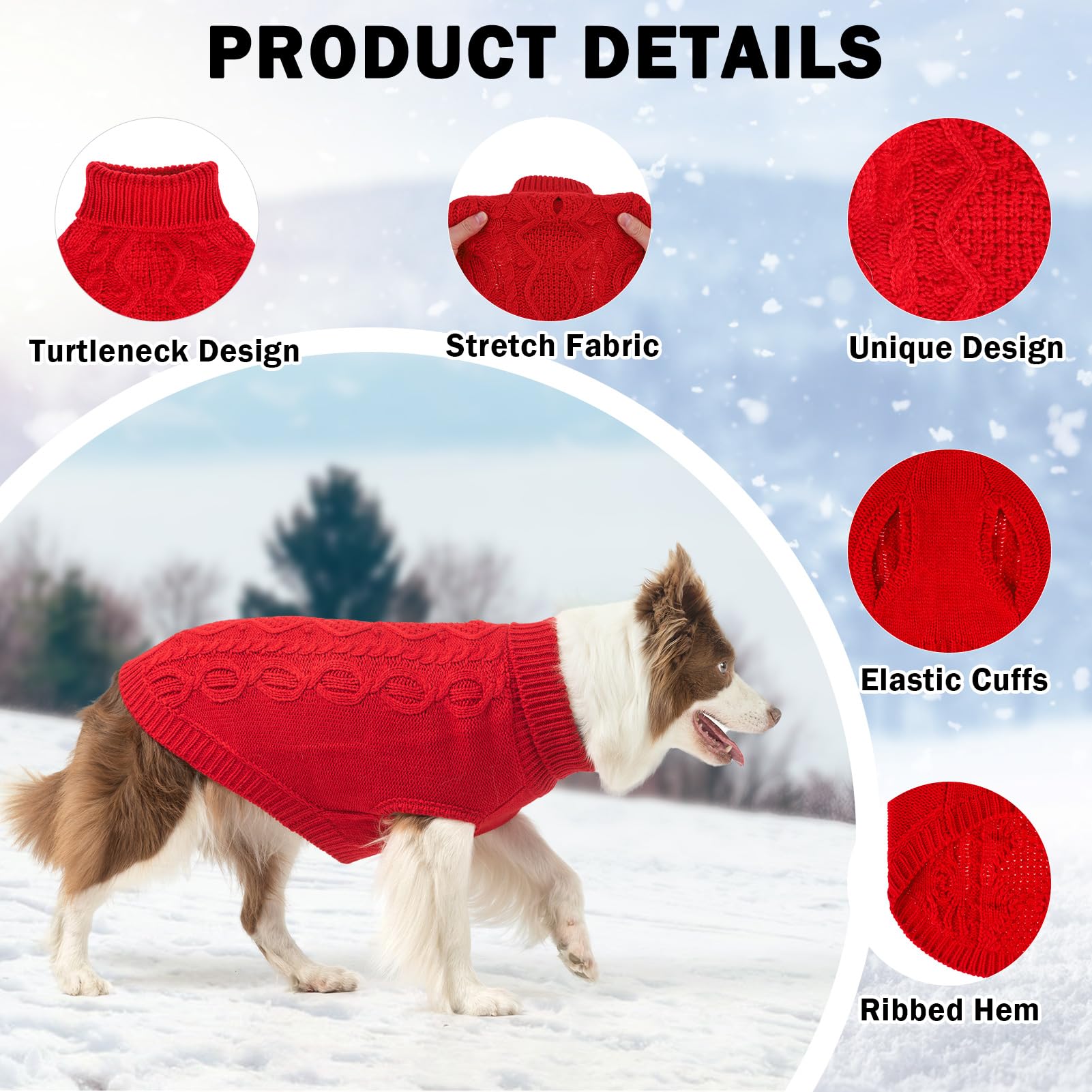 Scenereal Knitted Dog Sweater For Large Medium Small Dogs, Cat Dog Winter Coat Warm Sweatershirts Outfits, Classic Pet Clothes W