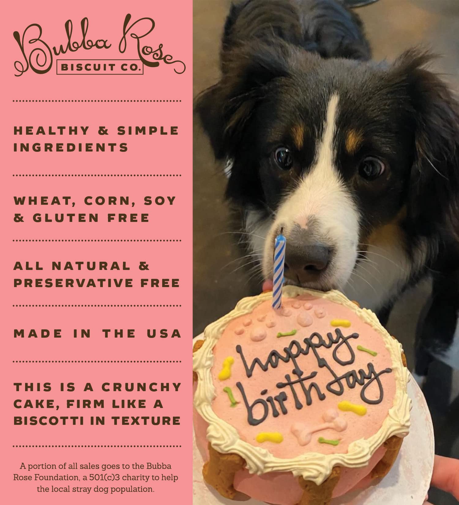 Bubba Rose Biscuit Company: Pink Dog Birthday Cake - Crunchy Biscuit Texture - Natural Gourmet Pet Treat - Dog Cake - 4.25    1