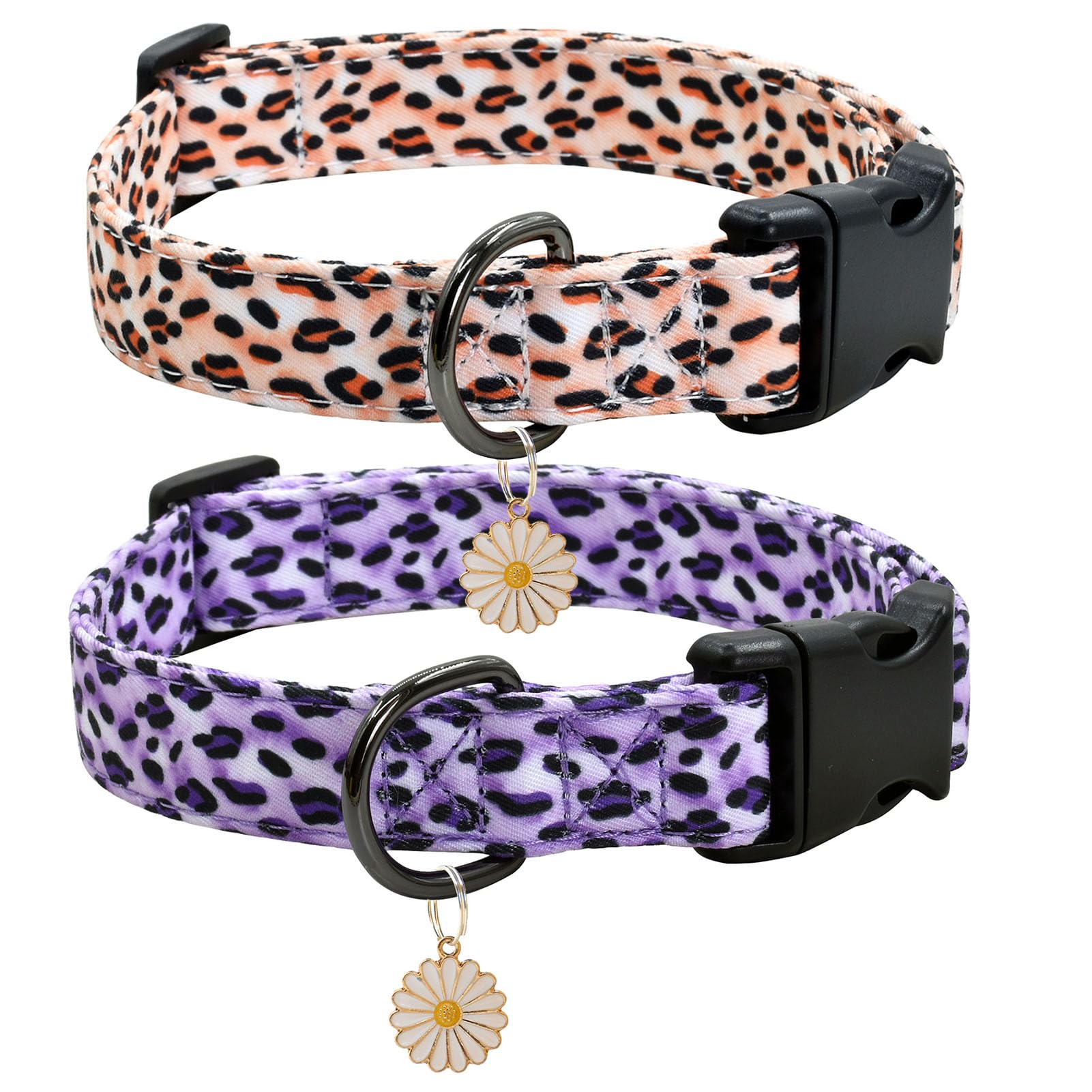 2 Pcs Cotton Dog Collar Soft Cute Flower -3 Sizes Soft Nylon Puppy Collar Adjustable For Girl Female Small Medium Large Dogs(04M