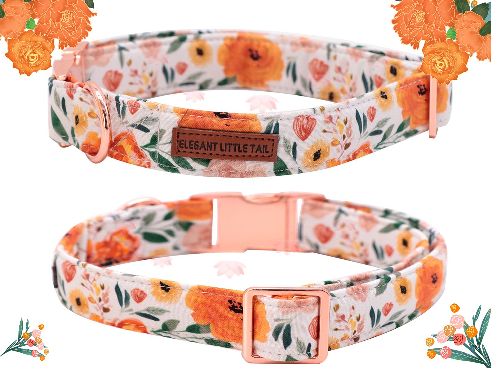 Elegant Little Tail Floral Dog Collar With Bow, Comfotable Dog Bowtie, Bowtie Dog Collar Adjustable Girl Dog Collars For Small M