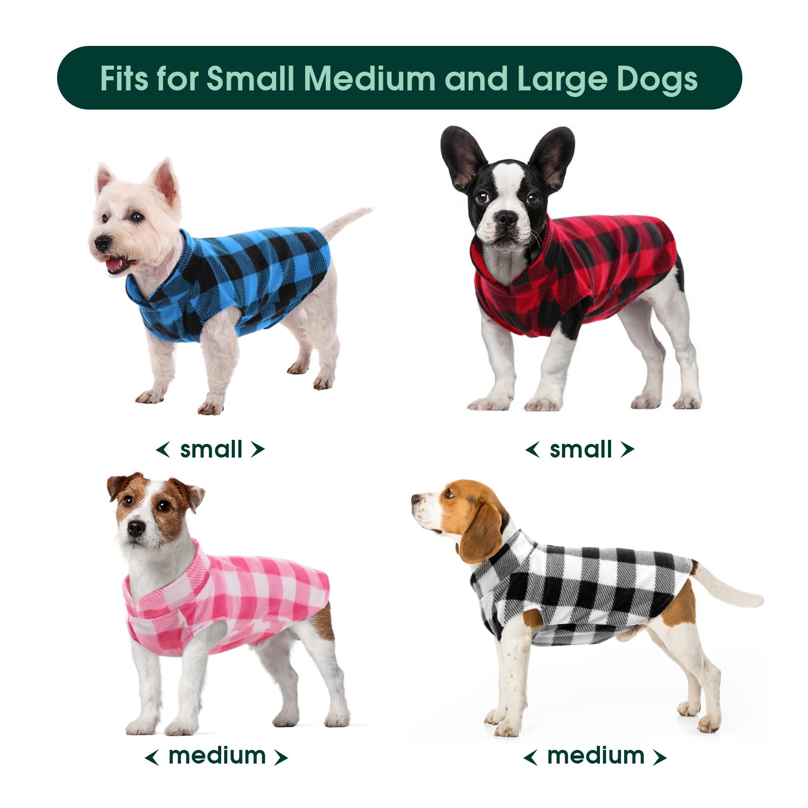 Kuoser 4 Pack Stretch Fleece Vest, Soft Classic Plaid Basic Sweater For Small Dogs & Cats, Warm Dog Shirt Pullover Coat Winter J