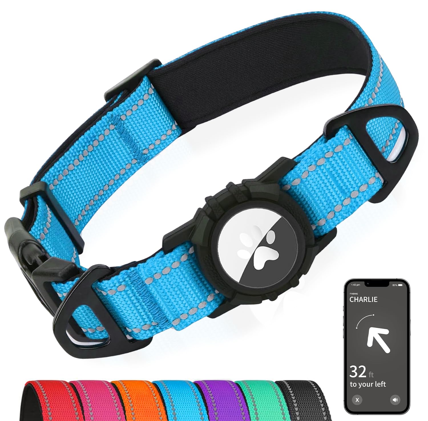 Joytale Airtag Dog Collar, Dual D-Rings, Reflective Pet Collar With Waterproof Airtag Holder, Soft Padded Adjustable For Extra S