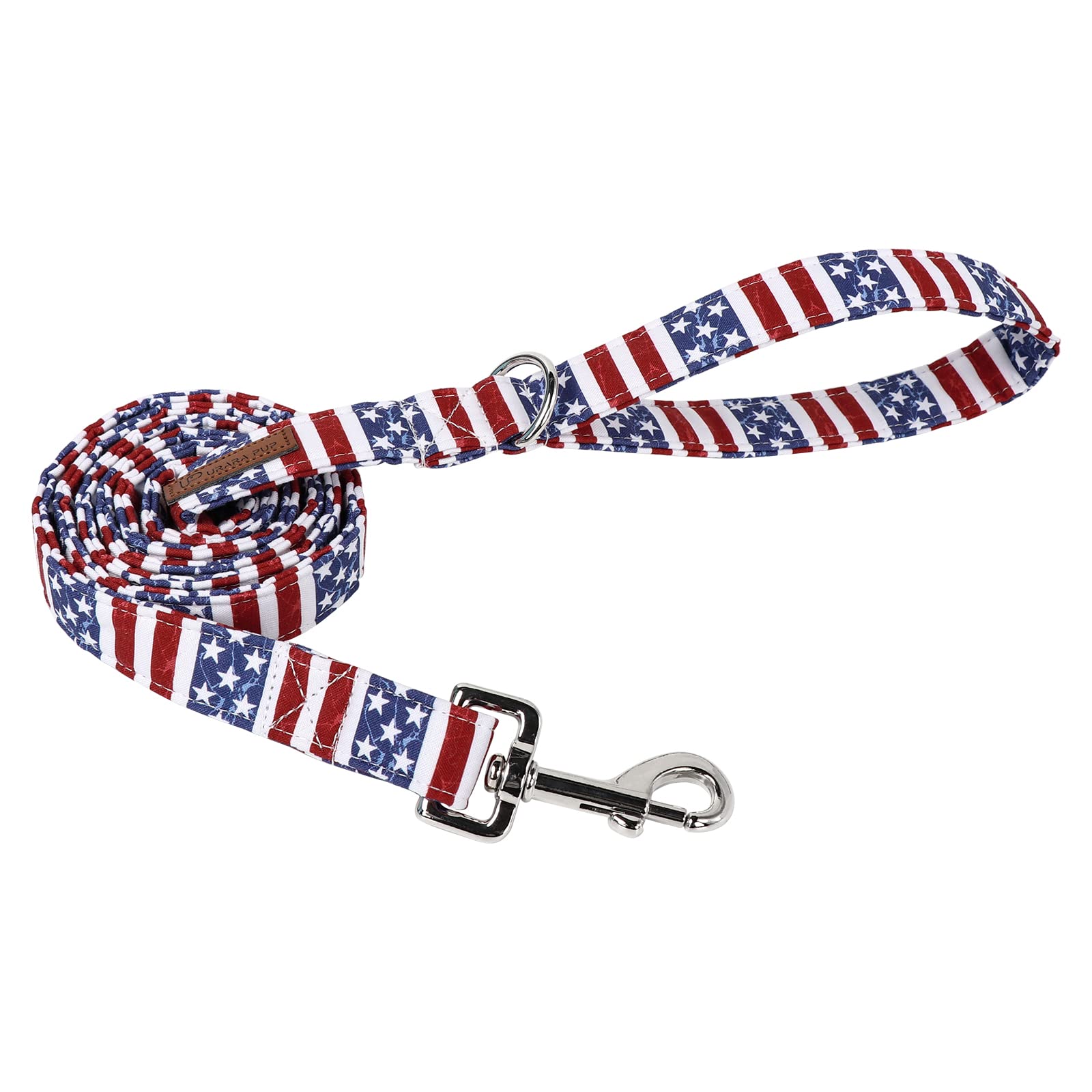 Up Urara Pup Patriotic Dog Collar & Leash - American Flag Design, Sturdy & Durable Cotton For Small To Large Dogs