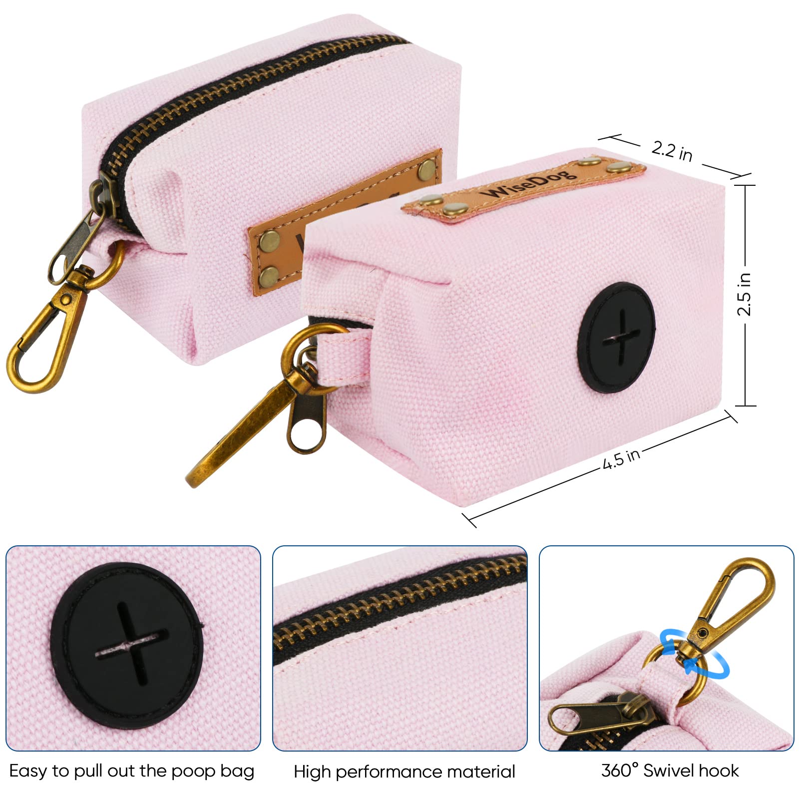 Wisedog Dog Collar And Leash Set Combo: Adjustable Durable Pet Collars With Dog Leashes For Small Medium Large Dogs,Includes One Bonus Of Poop Bag Holder (Xs, Pale Pinkish Purple)