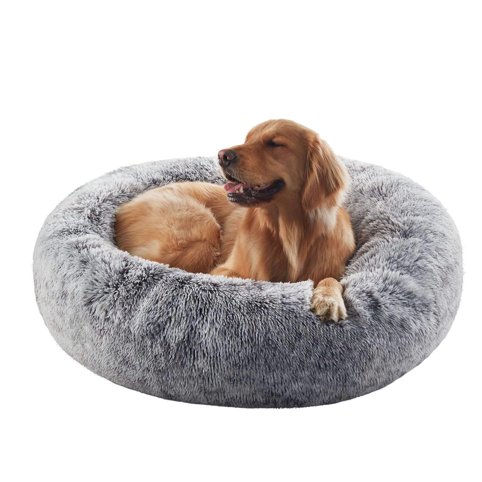 BedStill 36 inches Donut Dog Bed for Large Dogs - Calming Fluffy Round Pet Bed with Removable & Washable Cover,Fits up to 80 lbs