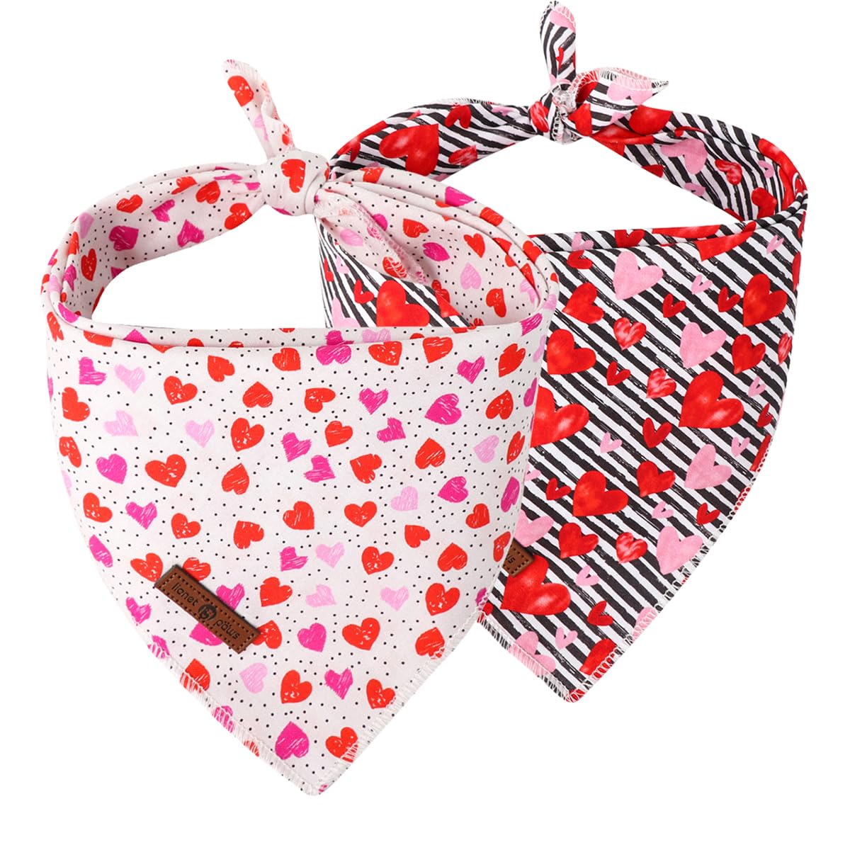 Lionet Paws Valentine'S Dog Bandanas 2 Pack, Black And White Stripes Hearts Dog Triangle Kerchief,Adjustable Triangle Holiday Sc