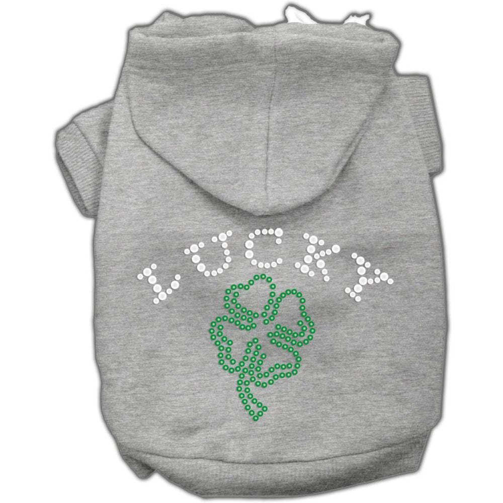 Pet, Dog & Cat Hoodie Rhinestone, "Four Leaf Clover Outline" Gray XL (14-20 lbs.)
