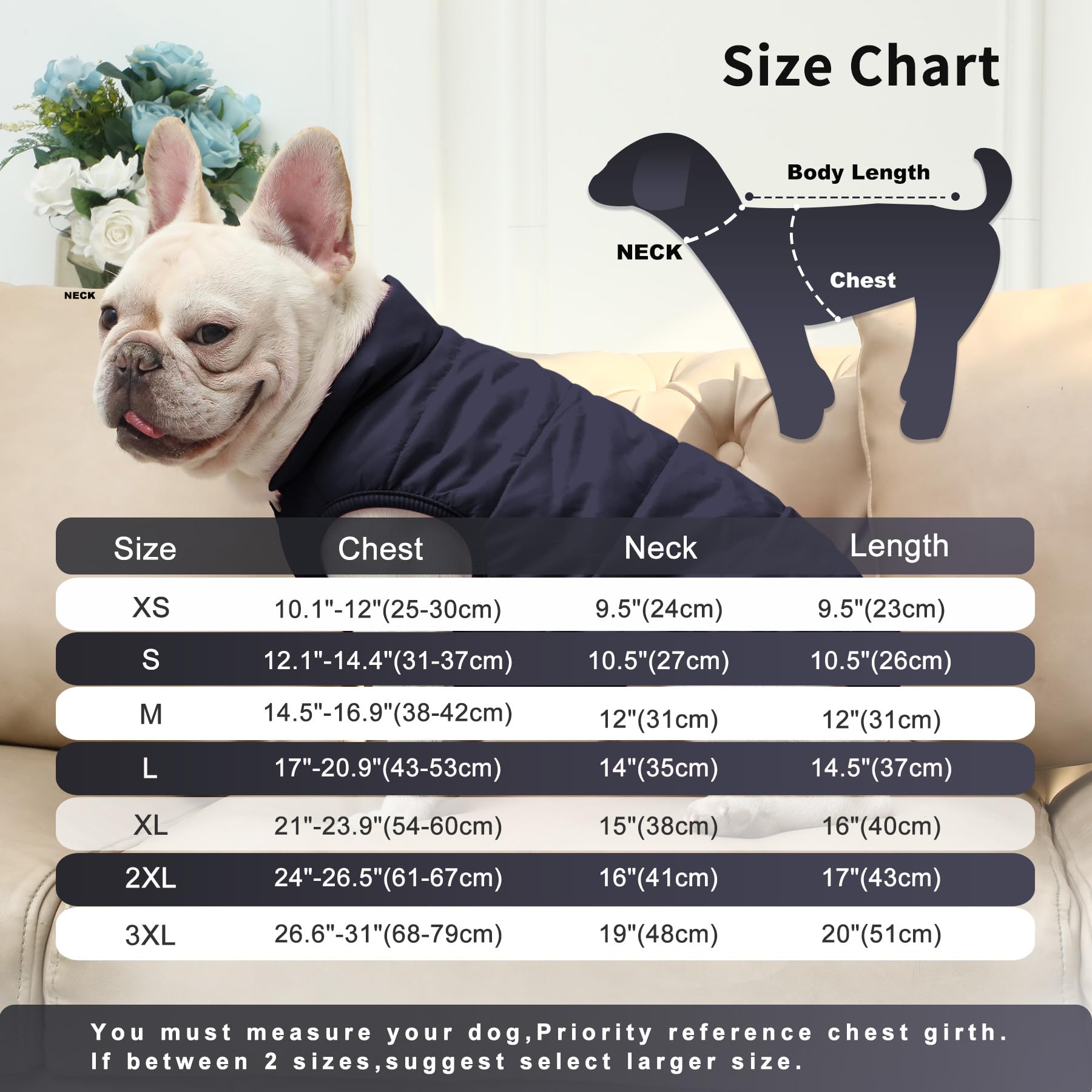 Joydaog 2 Layers Fleece Lined Warm Dog Jacket For Winter Cold Weather,Soft Windproof Large Dog Coat,Blue Xxl