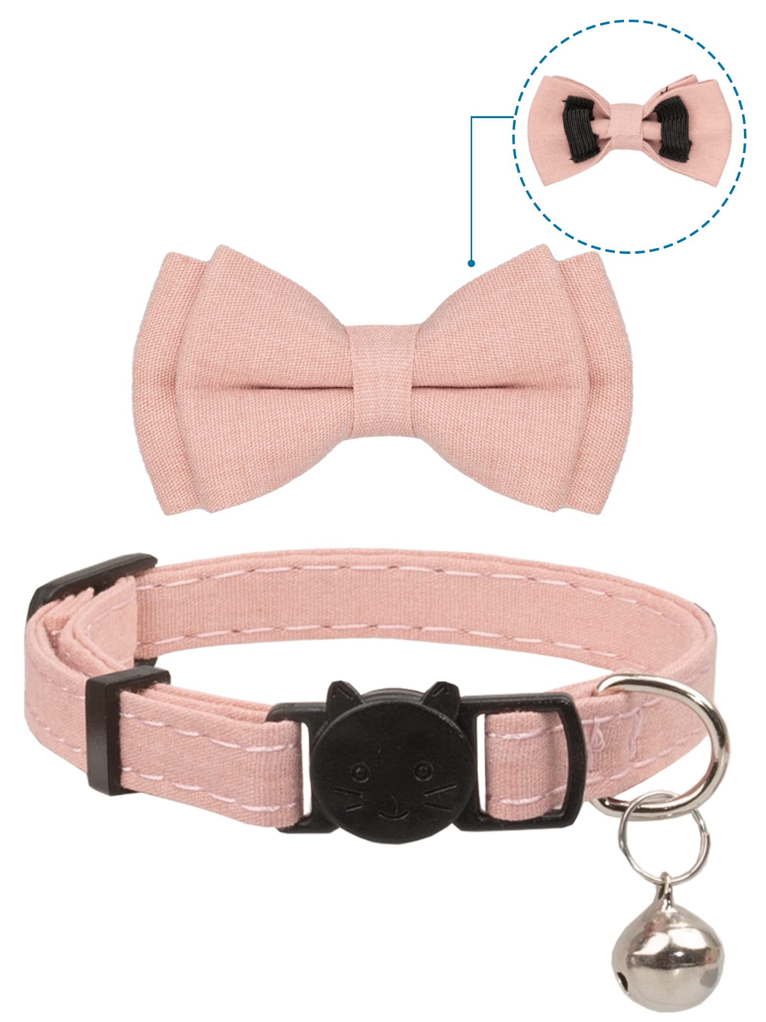 Gyapet Cat Collar Breakaway Bowtie Safety With Bell Adjustbale Kitten Puppy Solid Plaid Color Set D-[2Pcs] Pink-2