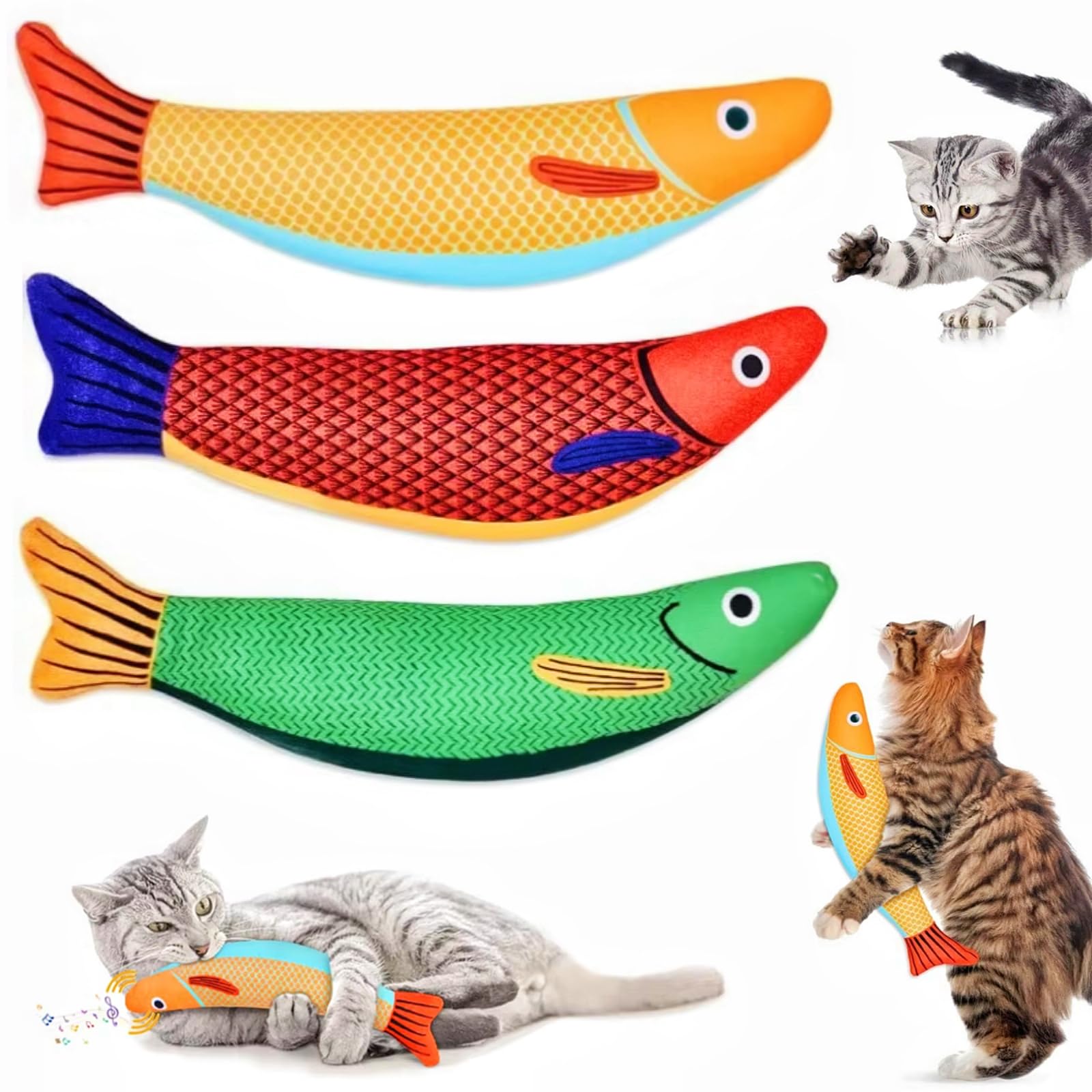 Sunkizzrs 3Pack Catnip Fish Toys For Cats  Interactive BiteResistant Cat Kicker Toy With Crinkle Paper  Cat Chew Toy For Kit