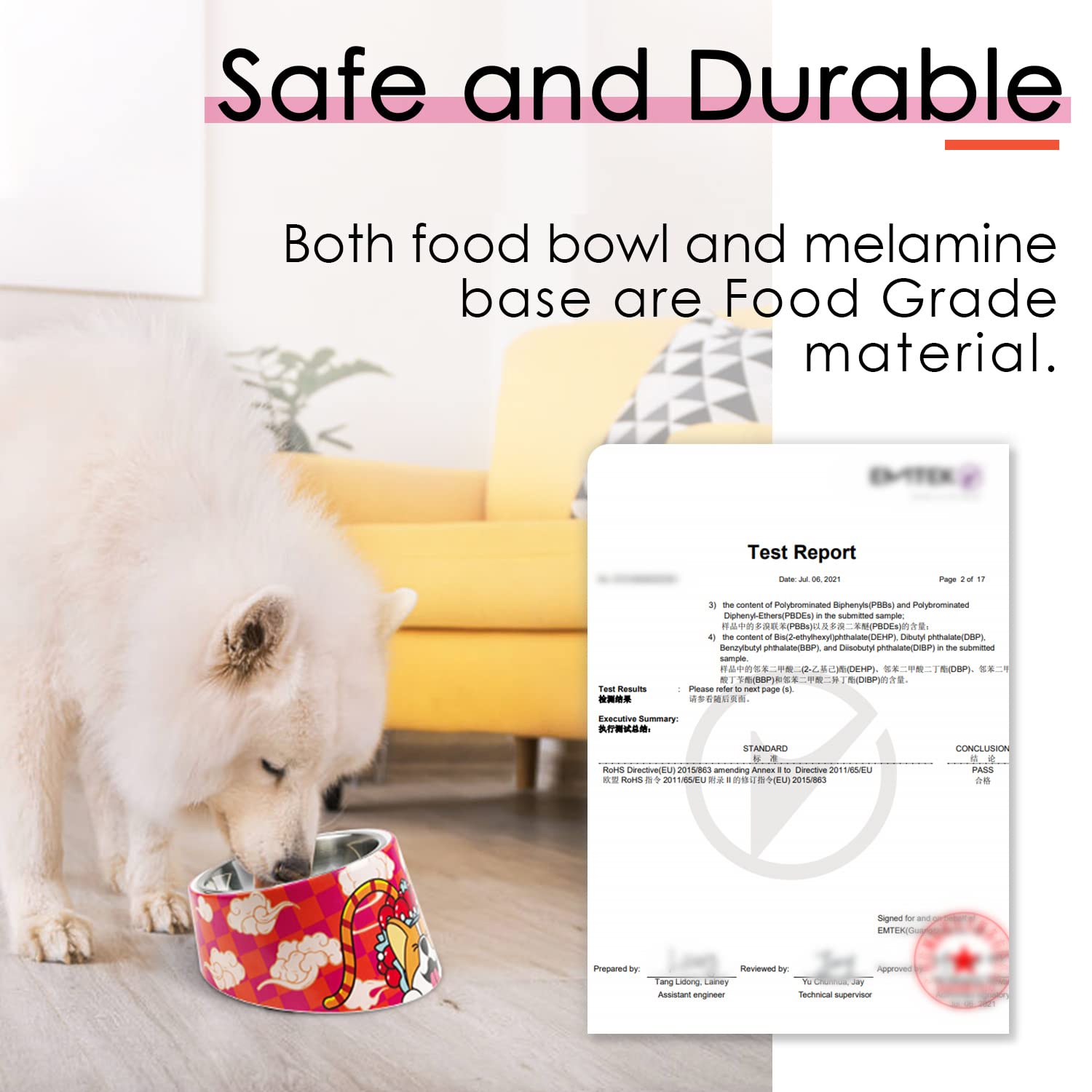 Super Design Mess Free 15 Slanted Bowl for Dogs and Cats, Tilted Angle Bulldog Bowl Pet Feeder, Non-Skid & Non-Spill, Easier to
