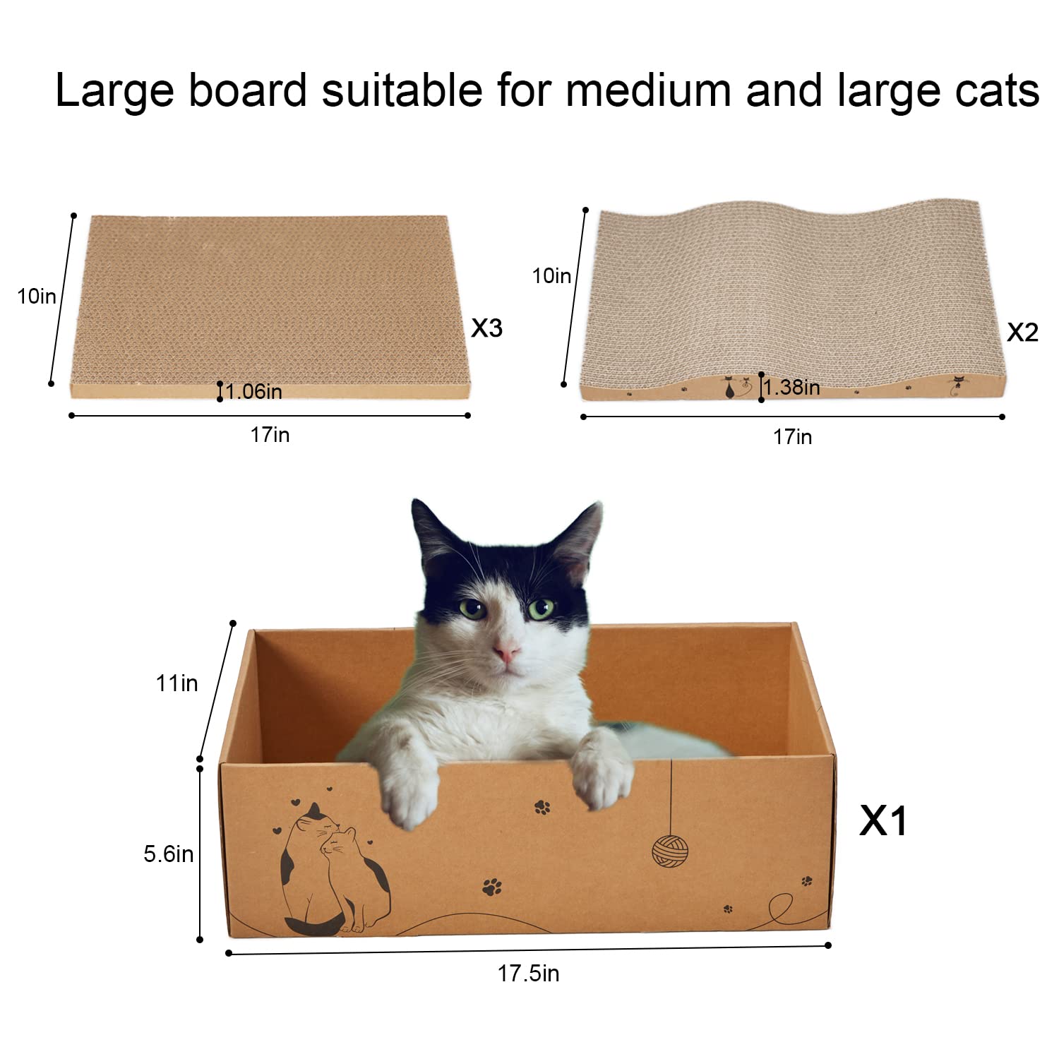 Rubmeow Cat Scratcher Cardboard Scratch Pad Box For Indoor Cats,5Pcs Scratching Board Bed Reversible Durable,With Catnip