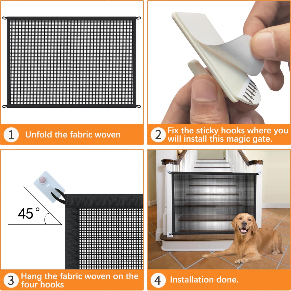 Dog Gate For Stairs Pet Gates For The House: Dog Gate Indoor Dogs Screen Mesh Gate For Doorways Stairways Safety 29 Inches Tall, 30 Inch Wide
