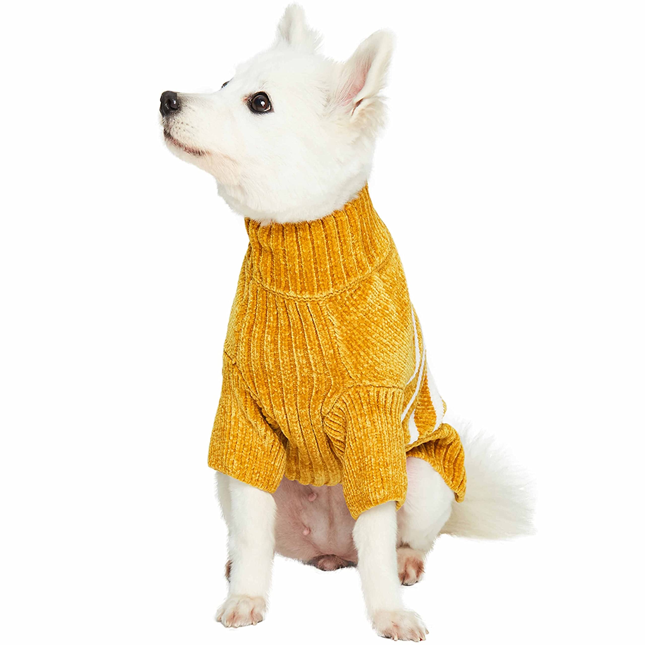Blueberry Pet Cozy Soft Chenille Classy Striped Dog Sweater In Mustard, Back Length 20', Pack Of 1 Clothes For Dogs