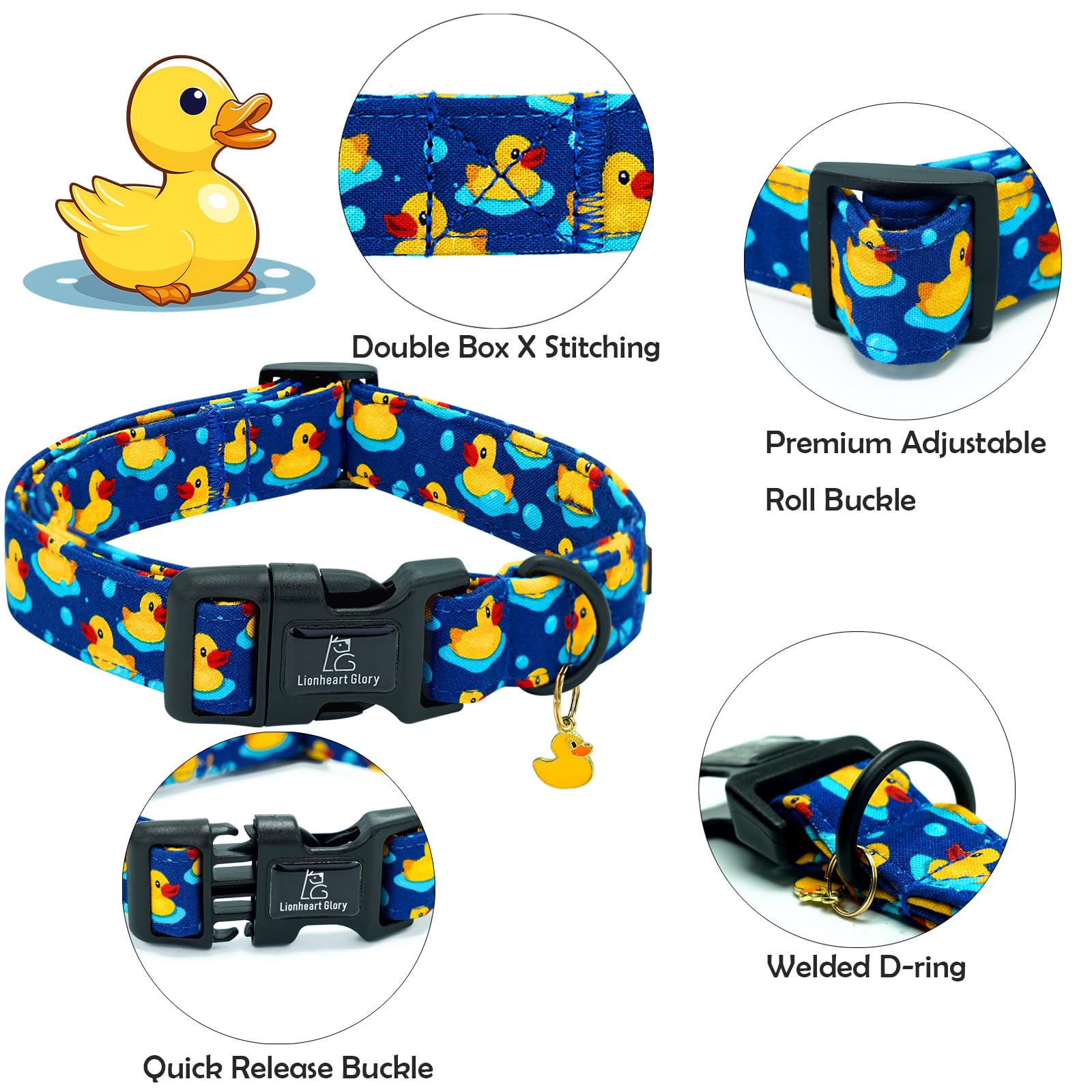 Lionheart Glory Dog Collar Ducky Pattern Cute Collar For Small Dogs Spring Summer Female Or Male Collars Pets Gift Adjustable He