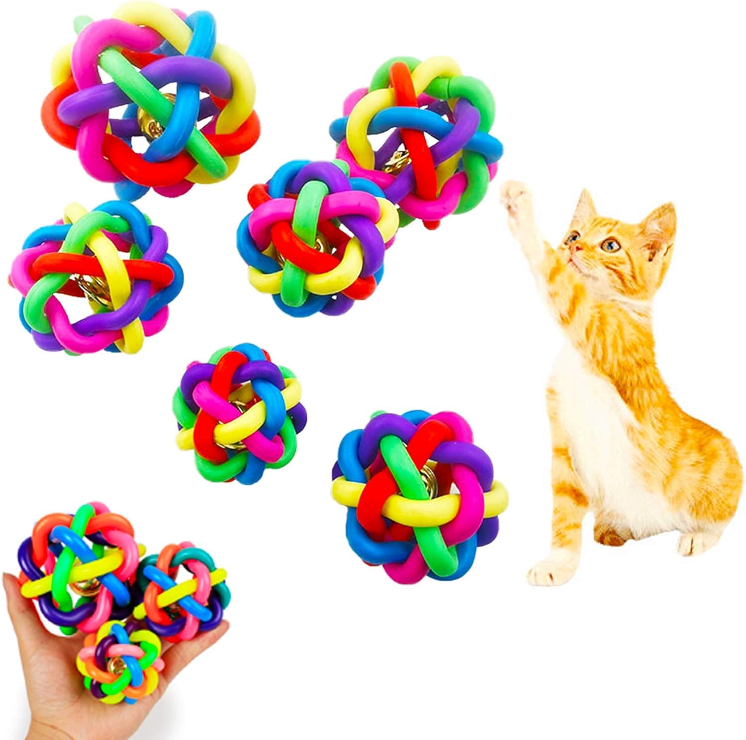 Pups&Pets Wobbly Rubber Balls  6 Pcs Colorful Interactive Ball With Bell, 6 Sizes Wiggle Toy For Interactive Dog & Cat