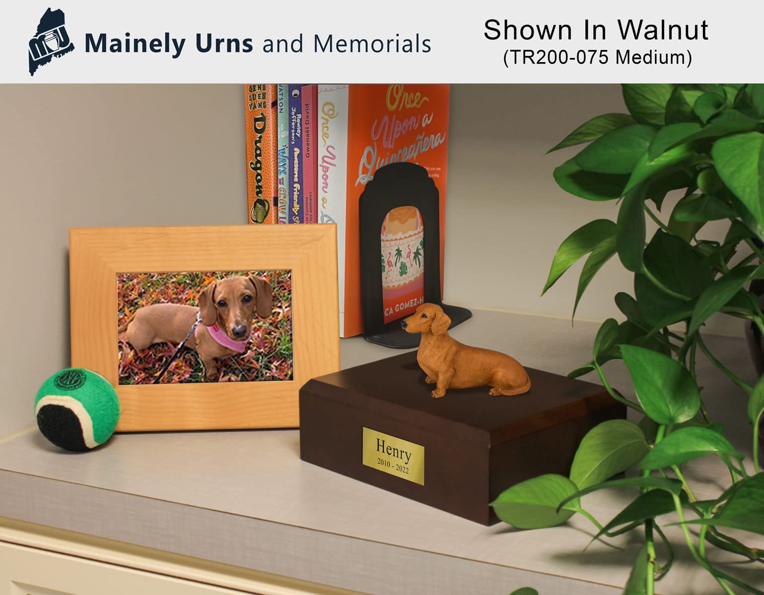 Personalized Small Boxer Dog Figurine Pet Cremation Urn For Ashes - Solid Wood Dog Urn (Maple, Oak Or Walnut) With Cast Resin Bo