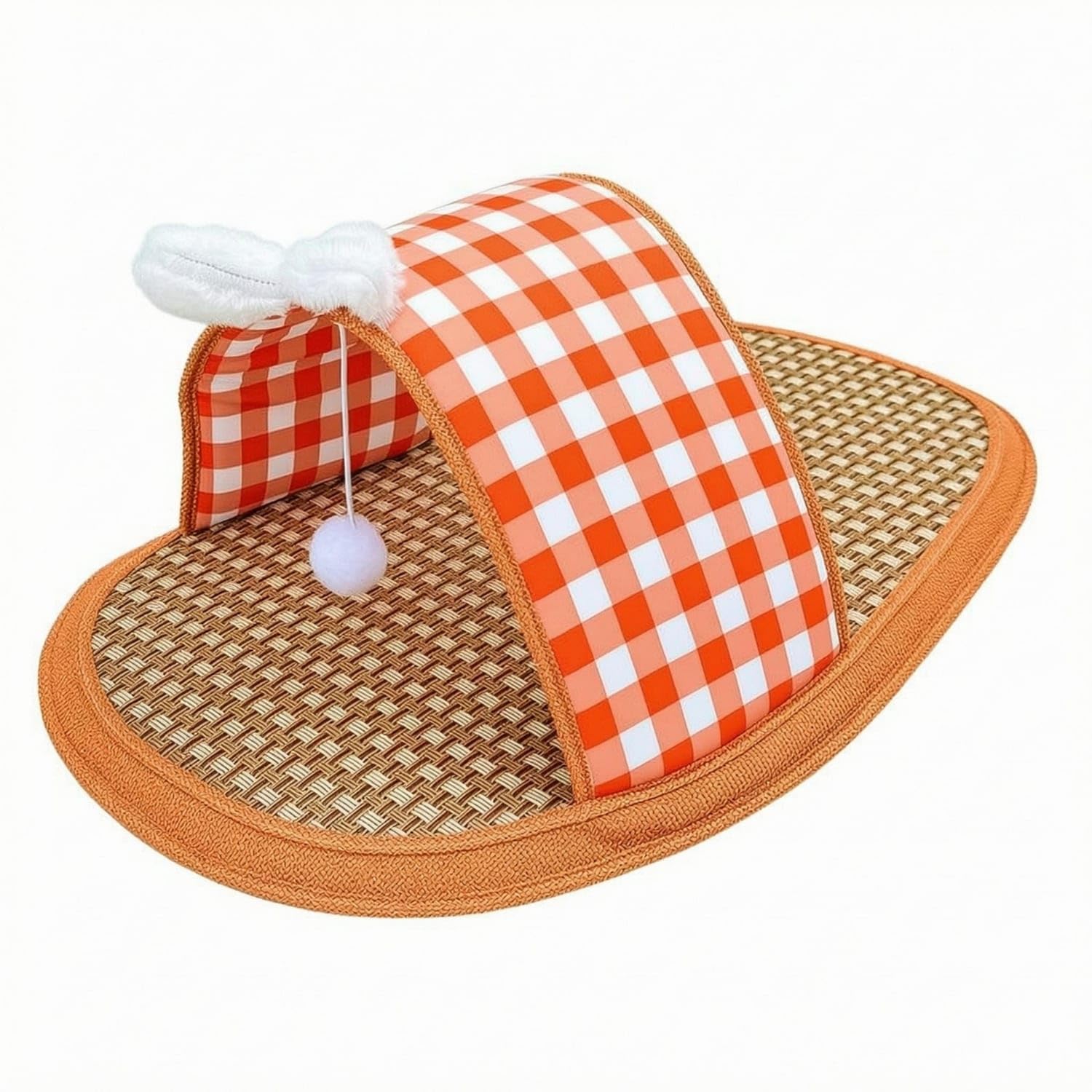 Breathable Pet Bed Canopy Mat Woven Pet Cooling Mat StrawLike, Orange, M