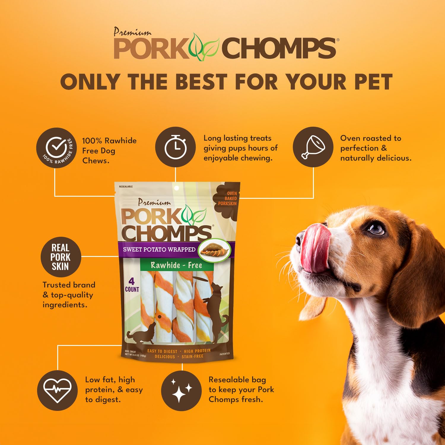 Pork Chomps Premium Sweet Potato Wrapped Porkskin Twists