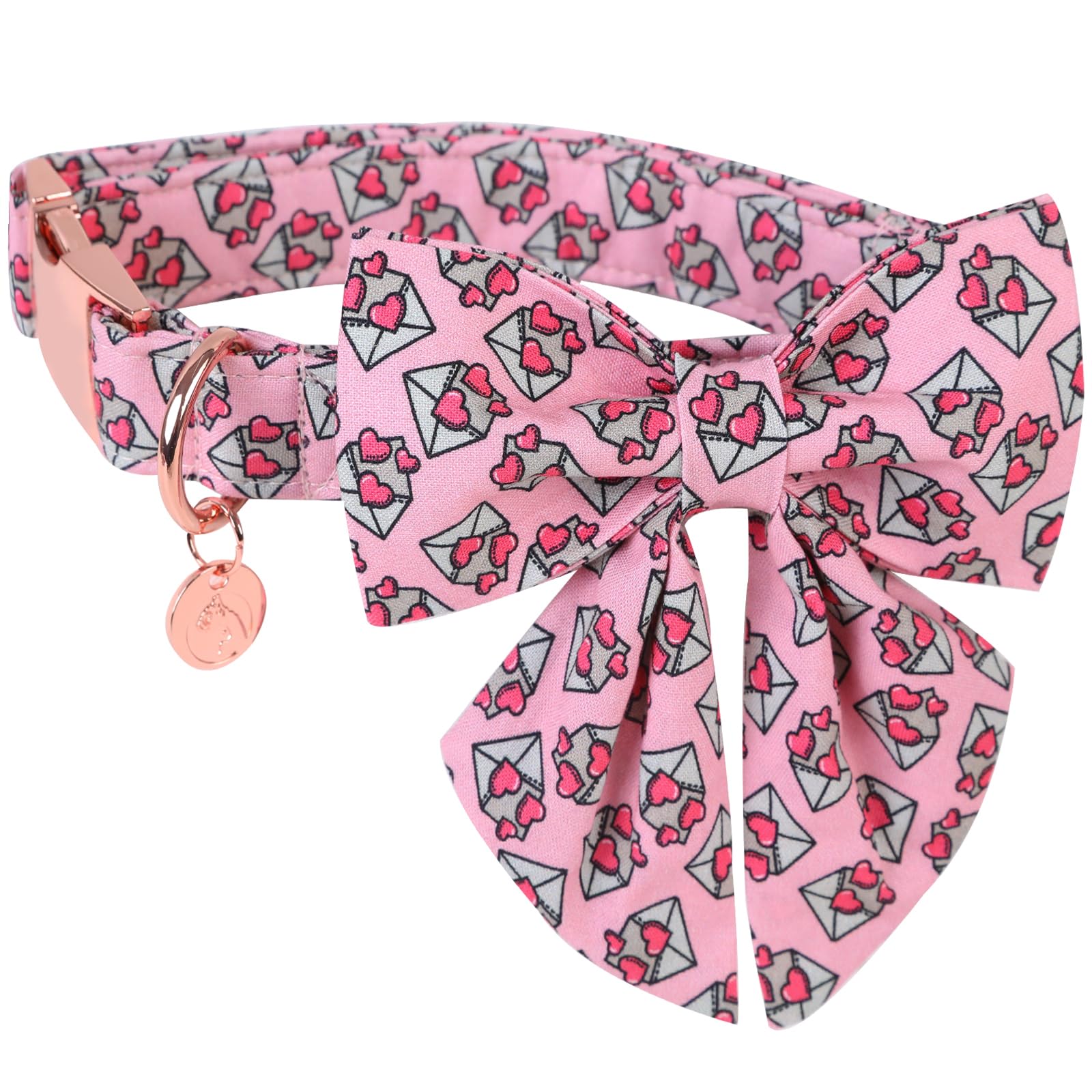 Dogwong Valentine'S Day Dog Collar With Saolor Bowtie, Adjustable Durable Pink Heart Collar For Small Medium Dogs