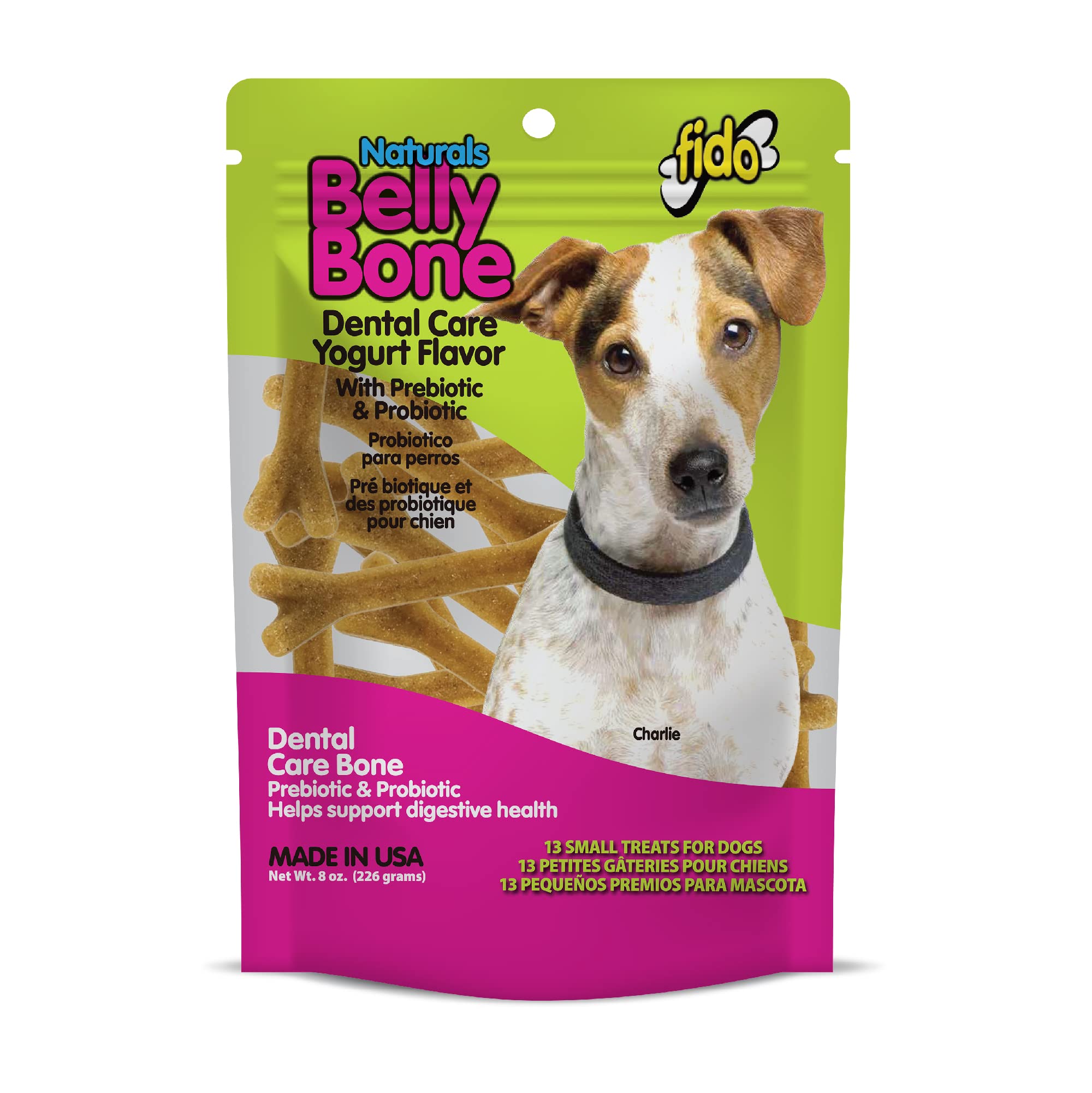 Fido - Belly Bones for Dogs, 13 Yogurt Flavor Small Dog Dental Treats (Made in USA) - 13 Count Dog Treats for Small Dogs - Plaqu