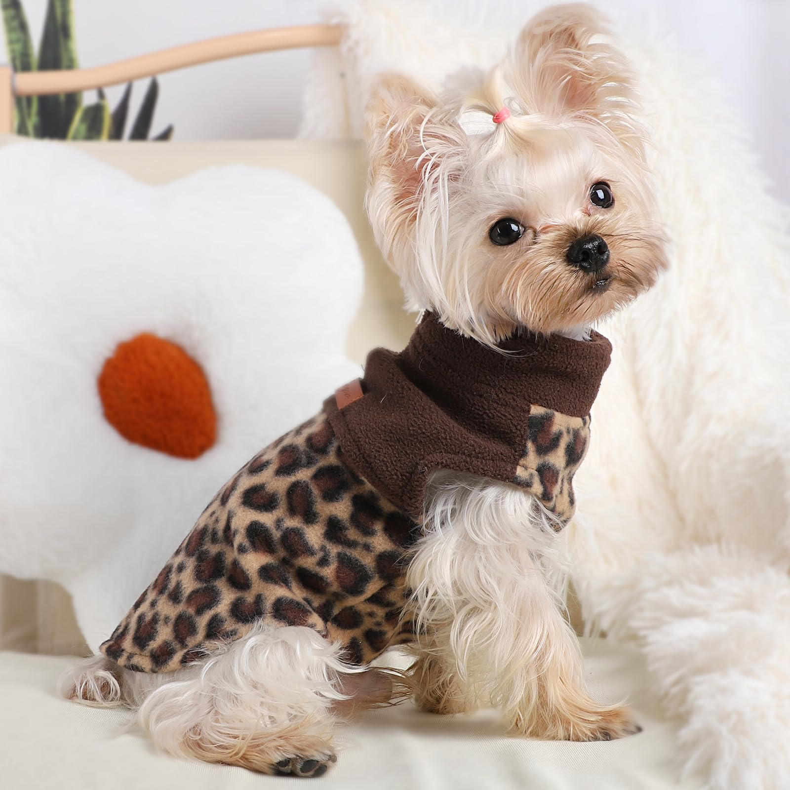 Fleece Vest Dog Sweater Winter Pet Clothes for Small Dogs Boy Girl Warm Pullover Puppy Sweater Soft Stretchy Leopard Print Pet F