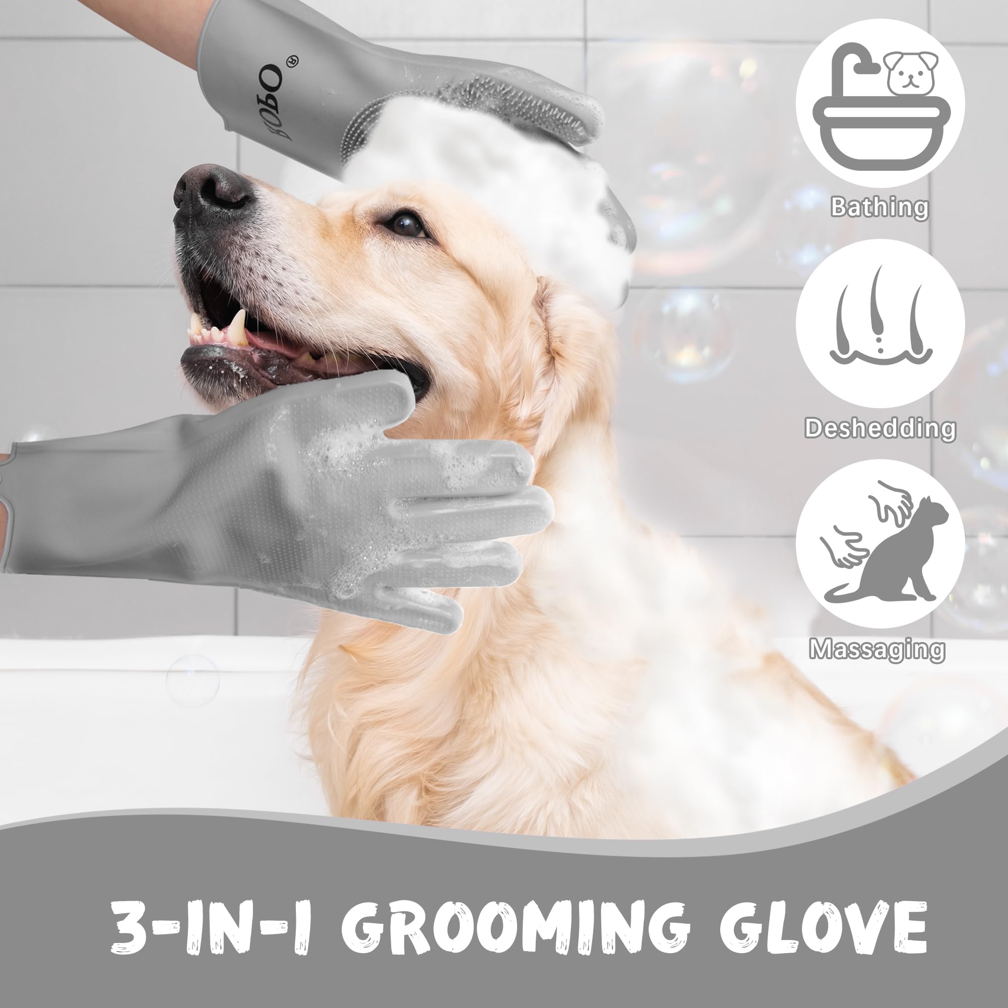 Ropo Silicone Gloves For Pet Grooming, Multi-Functional Gloves For Pet Hair Shedding, Bathing, And Massage (Grey+Purple)