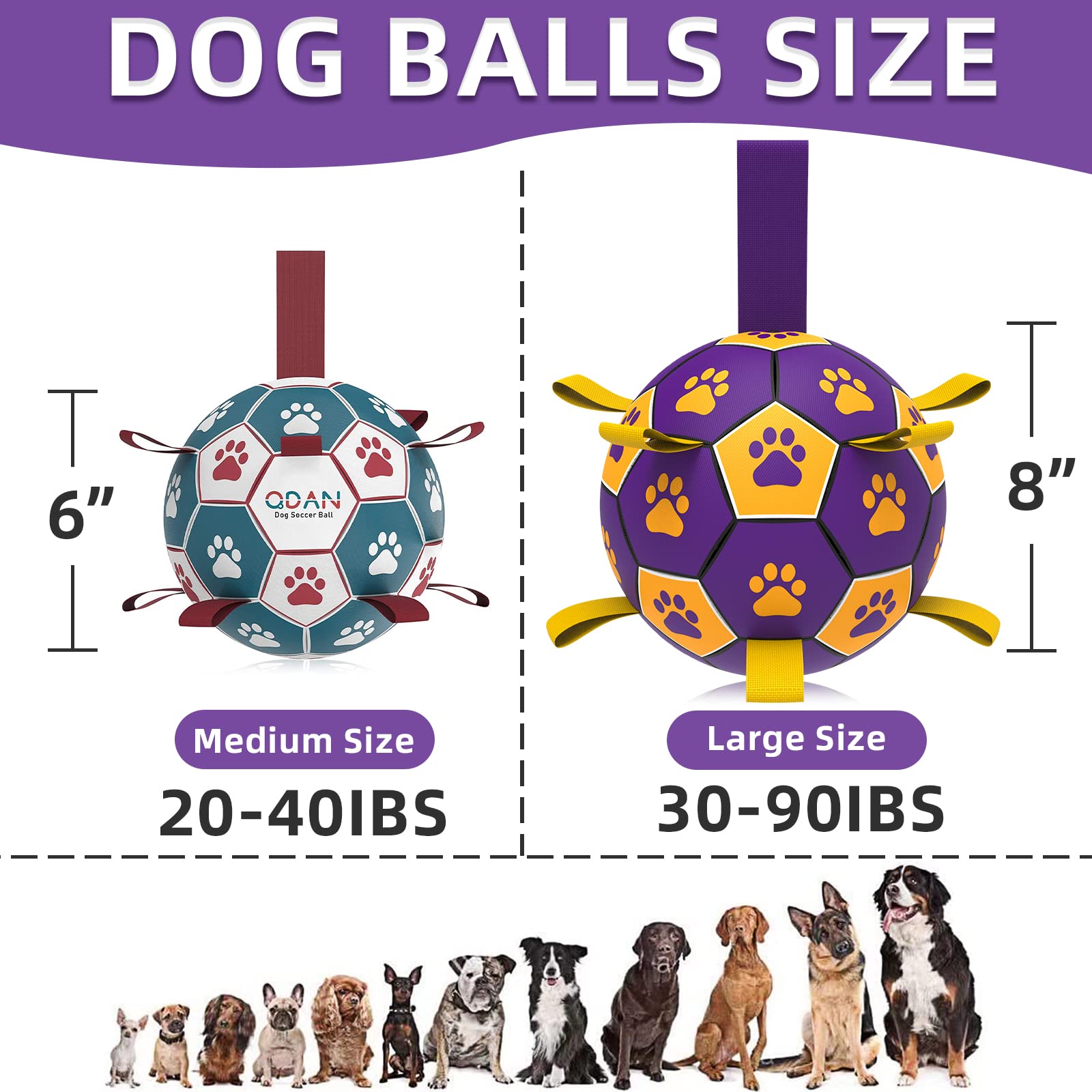 Qdan Dog Ropes Toys Soccer Ball With Straps, Interactive Dog Toys For Tug Of War, Puppy Birthday Gifts, Dog Tug Toy, Dog Water Toy, Durable Dog Balls For Medium & Large Dogs（8 Inch）