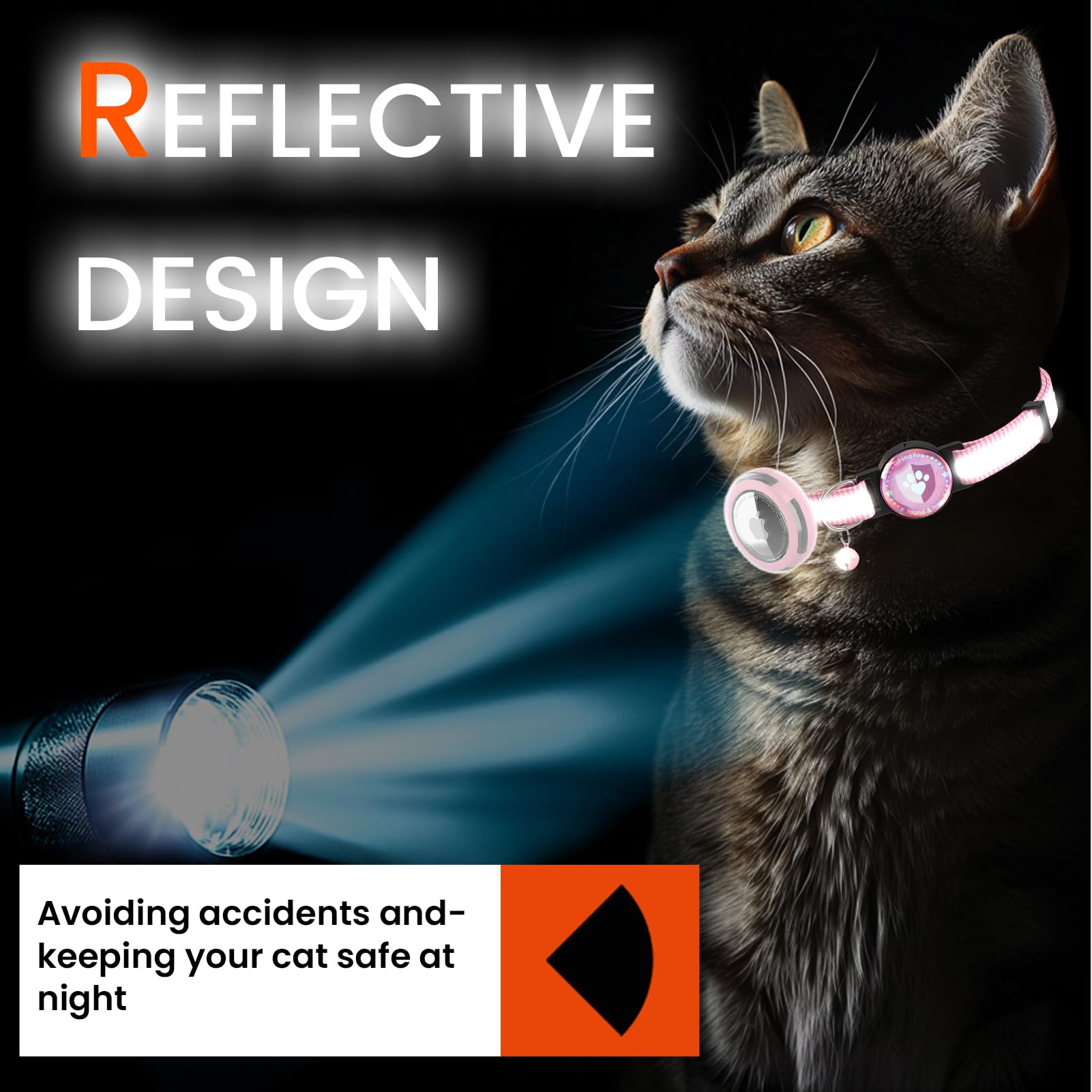 Ilfindyou Airtag Cat Collar Breakaway, Reflective Cat Collars With Apple Airtag Holder, Adjustable Kitten Collar With Bells Pink