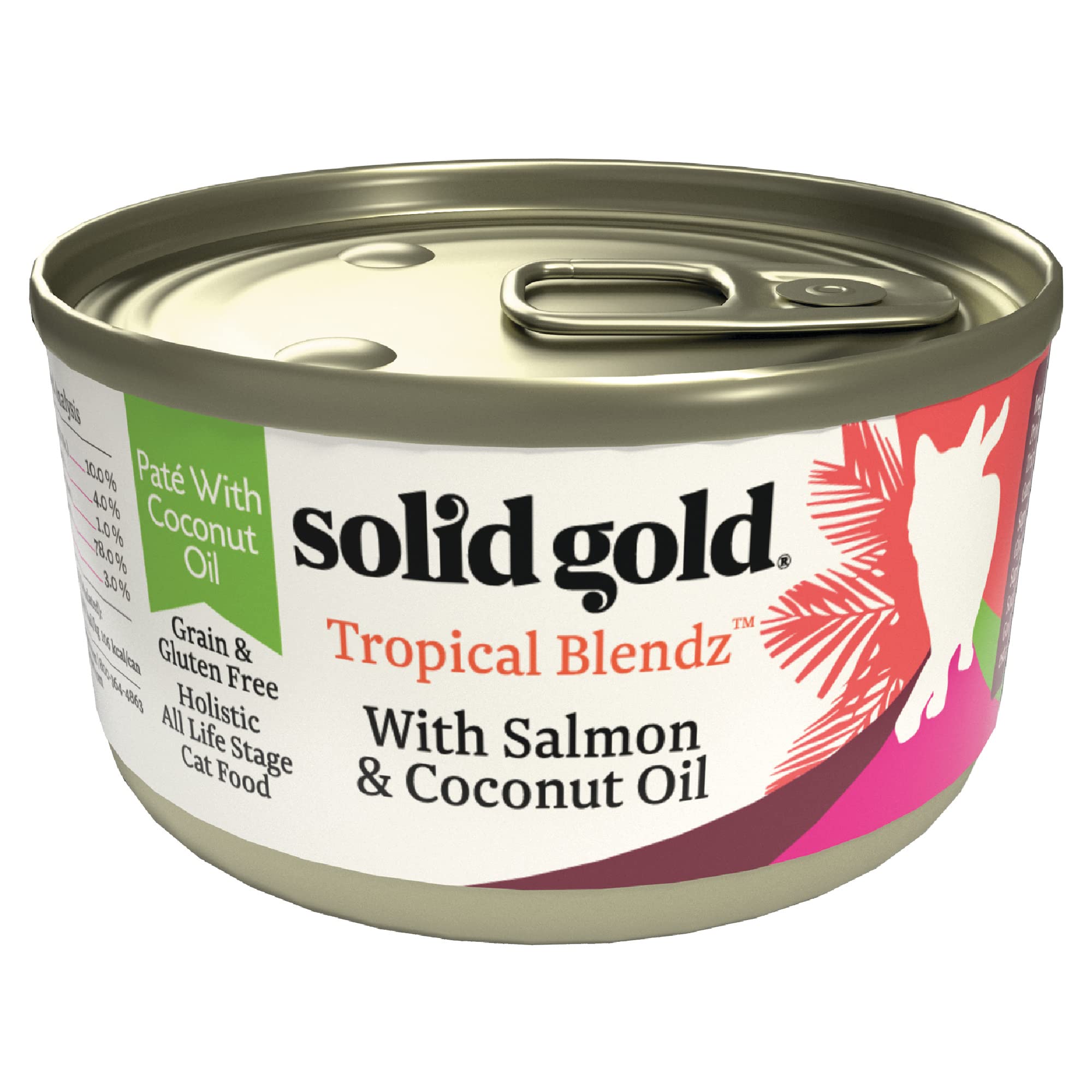 Solid Gold Tropical Blendz Salmon Pate in Coconut Oil - Nutrient-Rich Wet Cat Food for All Life Stages, 24 Pack