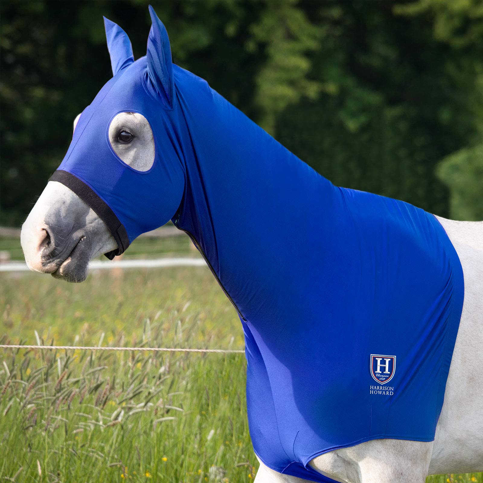 Harrison Howard Stretch Horse Slinky Hood All-Covered Comfortable Horse Sleazy Neck with Zipper- Blue M