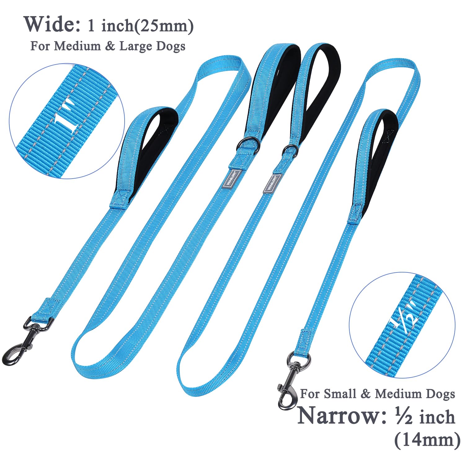 Vivaglory Traffic Handle Dog Leashes, Two Padded Soft Handles Strong Dog Leash, Reflective & Metal Hook Training Pet Lead, Lake