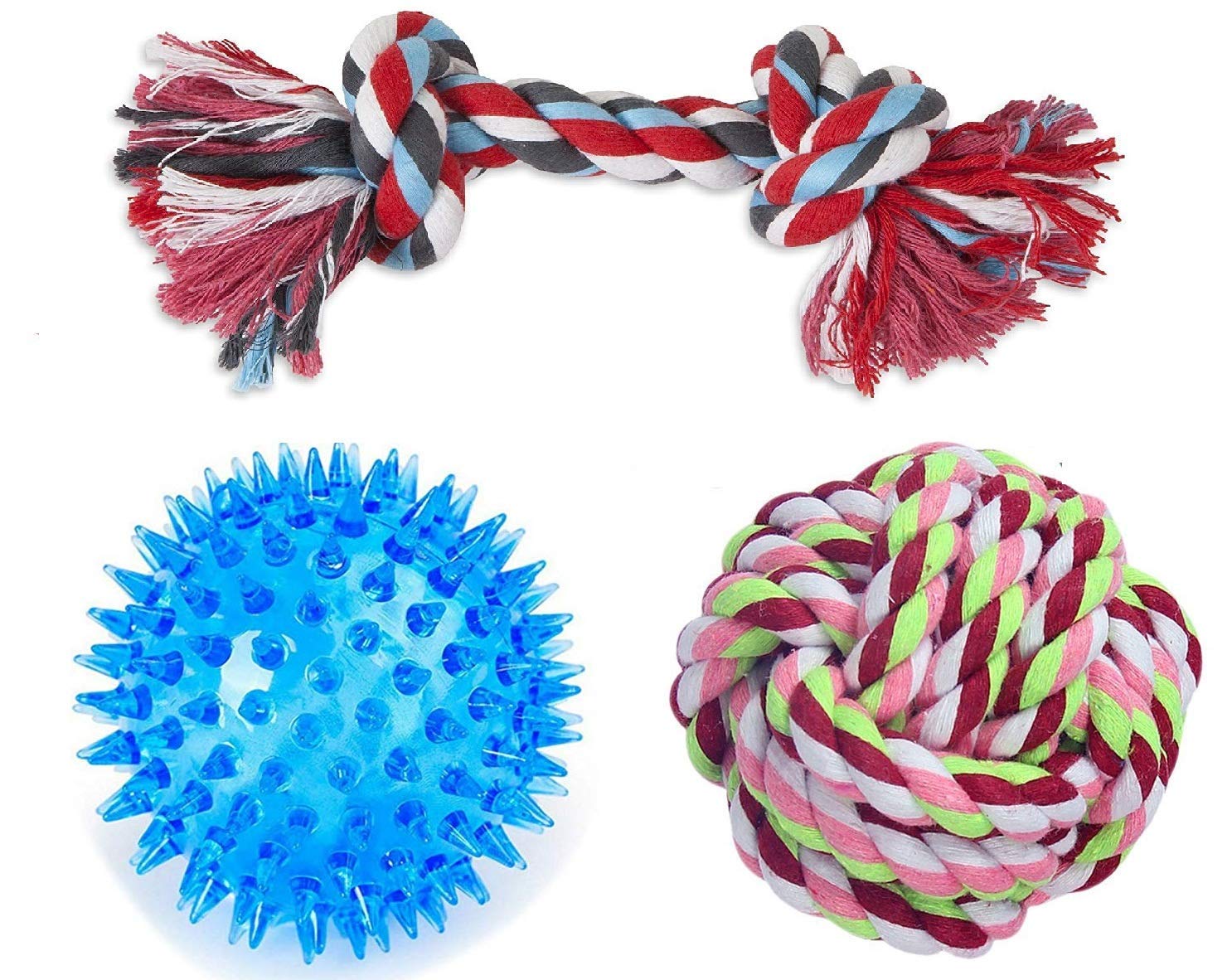 Kspups Durable Non Toxic Natural Cotton I Combo Pack Of Dog Rope Toy I Rope Ball Toy, Knot Rope Toy And Rubber Ball Toy I Set Id