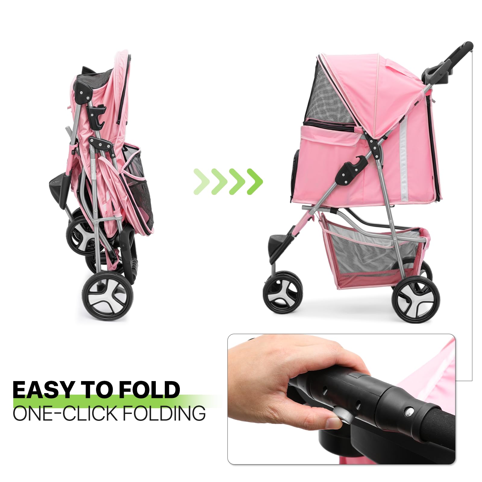 Magshion 3 Wheel Foldable Waterproof Premium Quality Pet Cat Dog Stroller Travel Carrier Light Weight with Storage Basket Cup Ho