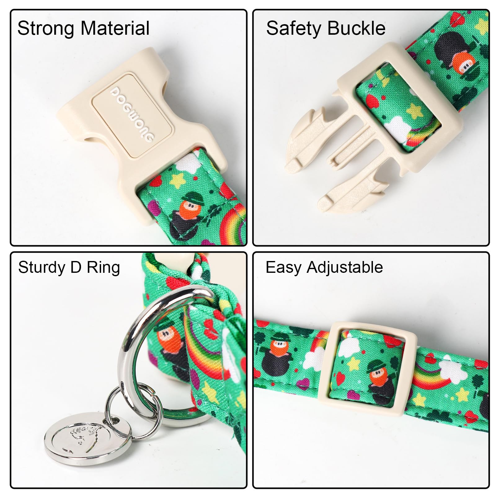 Dogwong St. Patrick'S Day Dog Collar, Lucky Clover Shamrock Green Dog Collar Soft Durable Adjustable Costume Bright Lucky Charm