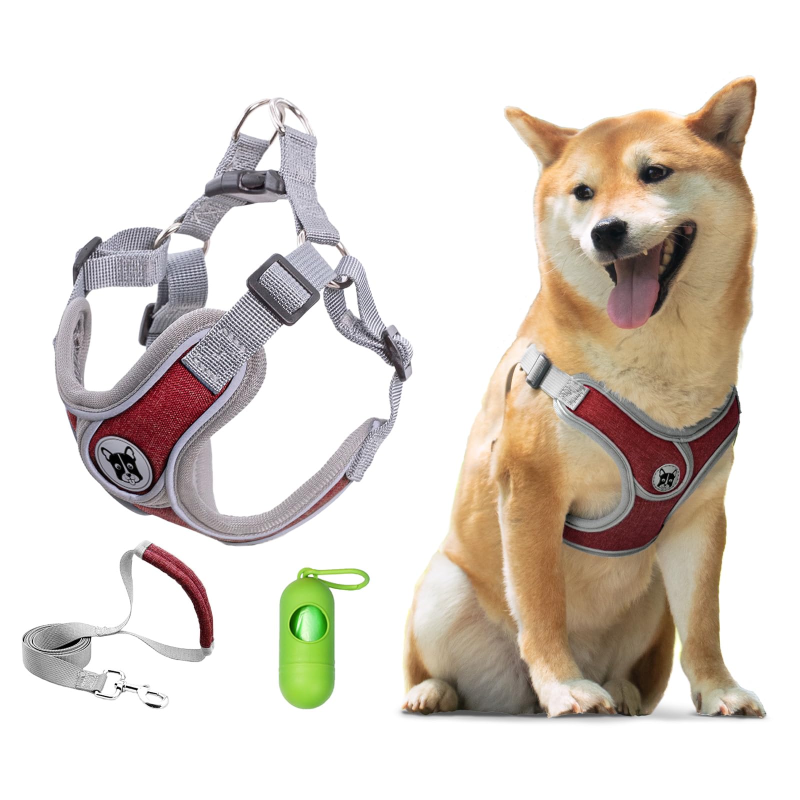 Patas Lague Dog Harness With Leash Set For Small Dogs, No Pull No Choke Reflective Step In X Head Pet Harness Vest With Poop Bag