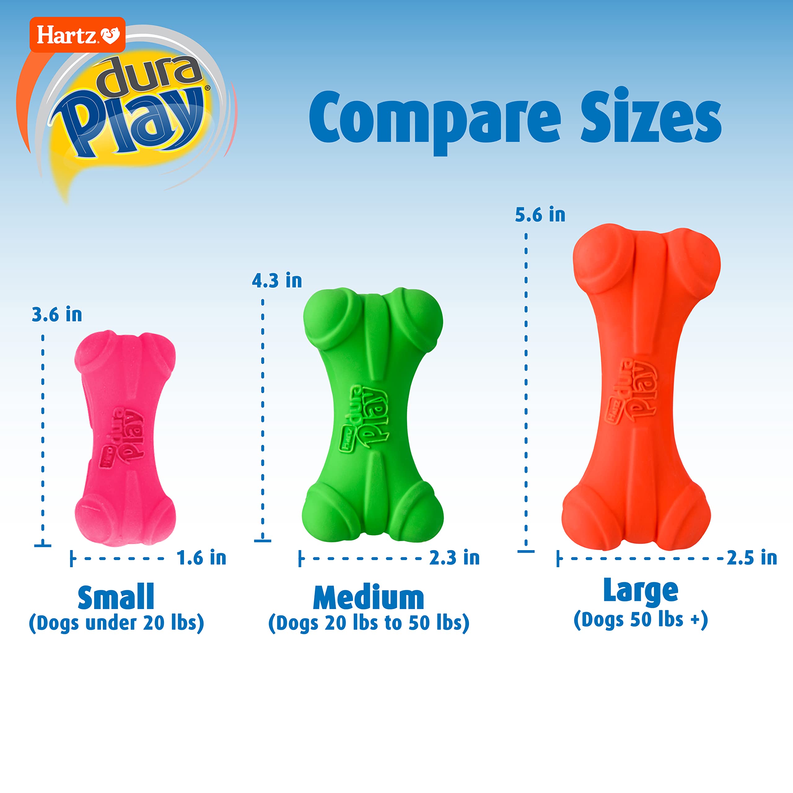 Hartz Duraplay Bone Squeaky Latex Dog Toy, Large, 3 Pack
