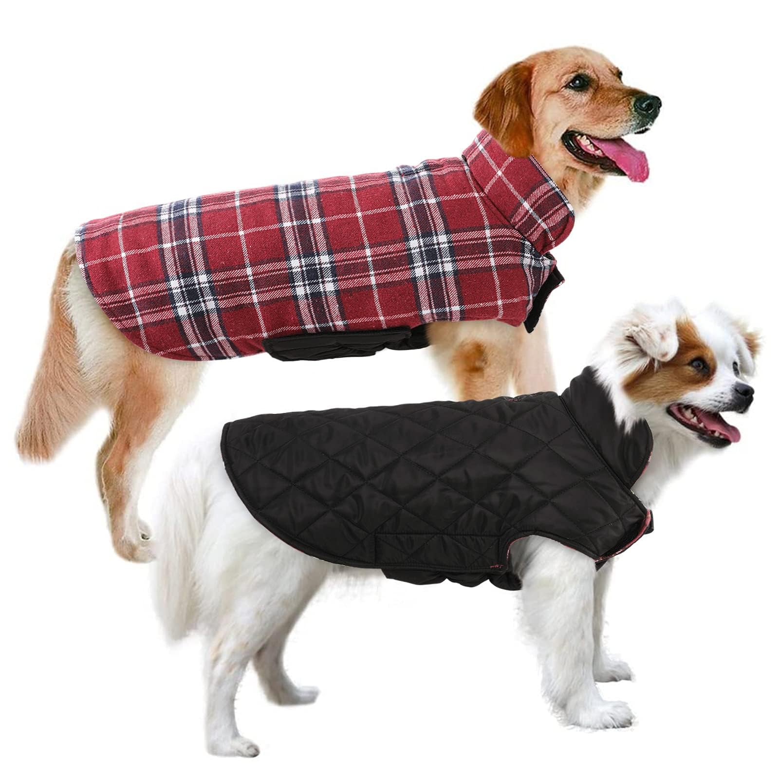 MIGOHI Dog Jackets for Winter, Reversible Dog Coat Windproof Waterproof Dog Winter Jackets for Cold Weather, British Style Plaid
