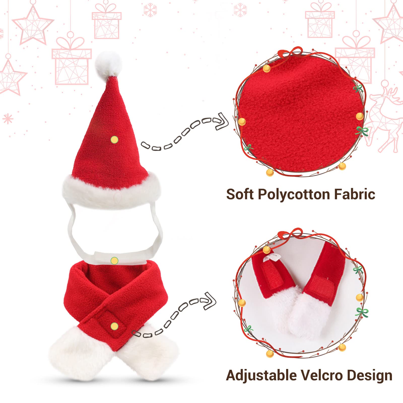 Petleso Cat Santa Hat With Scarf, Christmas Hats For Cats Small Dog Santa Hat Christmas Costume For Cat Rabbit Puppy Doll Decoration, Red S