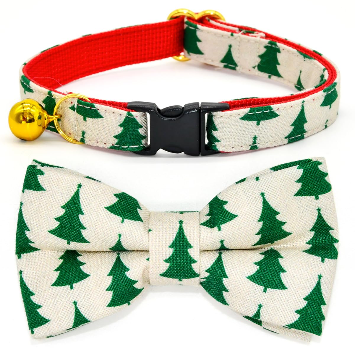 Pine Cat Collar Bow Set, Breakaway Safety Kitten Collar, Christmas Tree Bowtie For Cat