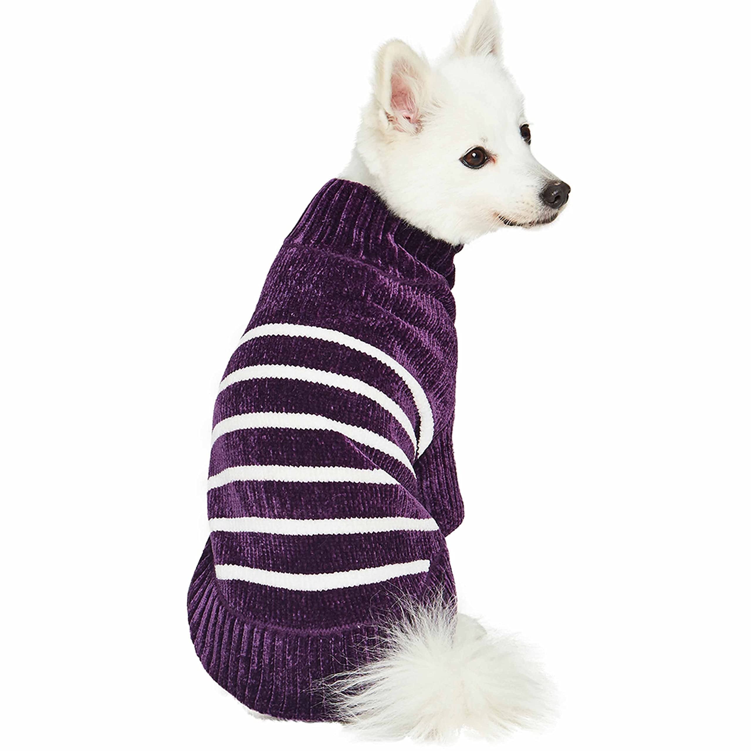 Blueberry Pet Cozy Soft Chenille Classy Striped Dog Sweater In Dark Plum, Back Length 10', Pack Of 1 Clothes For Dogs