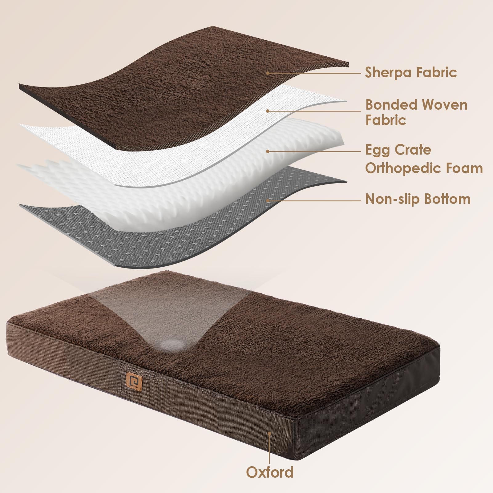 Eheyciga Orthopedic Foam Dog Bed For Large Dogs, 35'L X 23'W X 3.5'Th, Brown