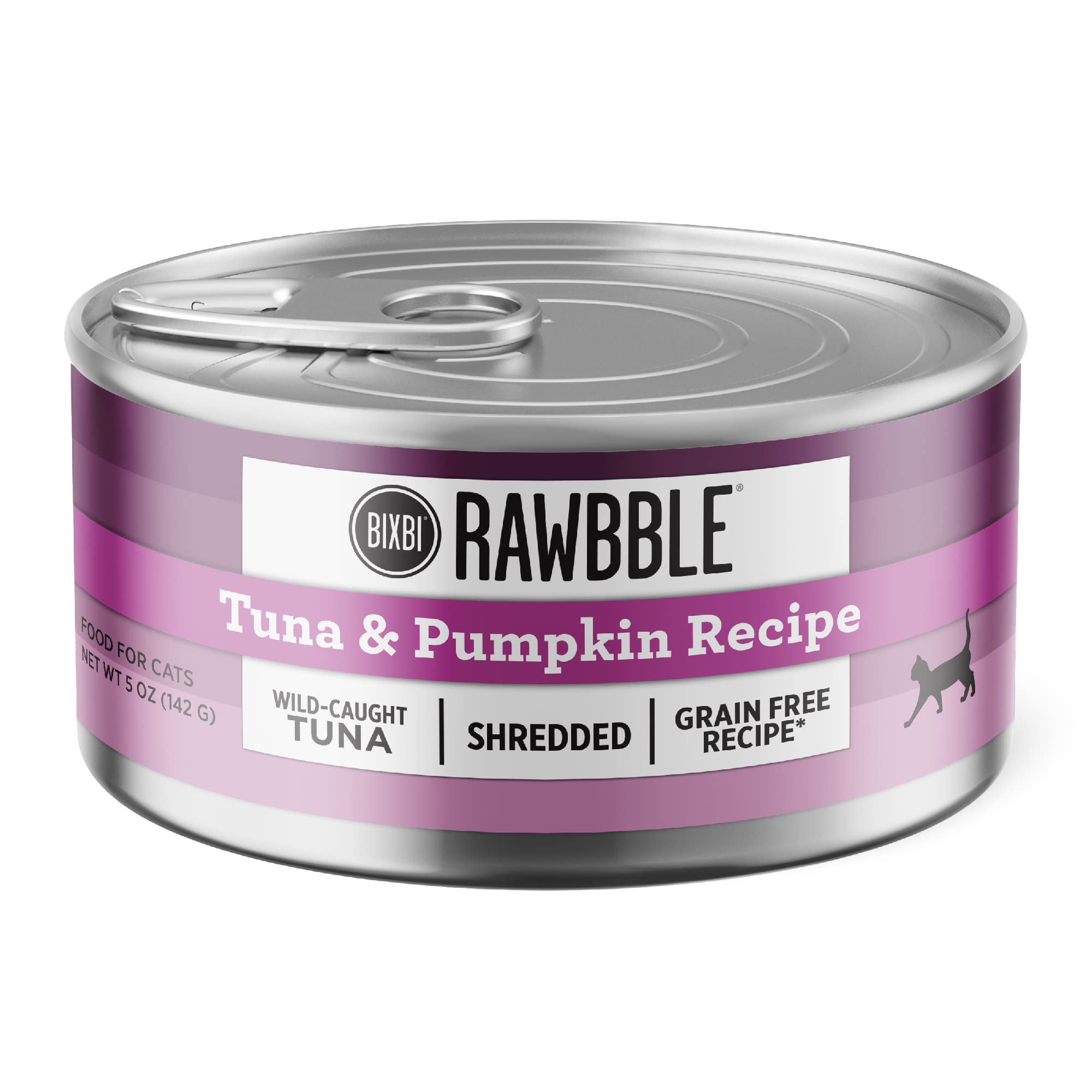 BIXBI Rawbble Shredded Tuna & Pumpkin Recipe Cans - Grain Free, Protein Rich Wet Cat Food - (5 Ounce Cans, Case of 24)