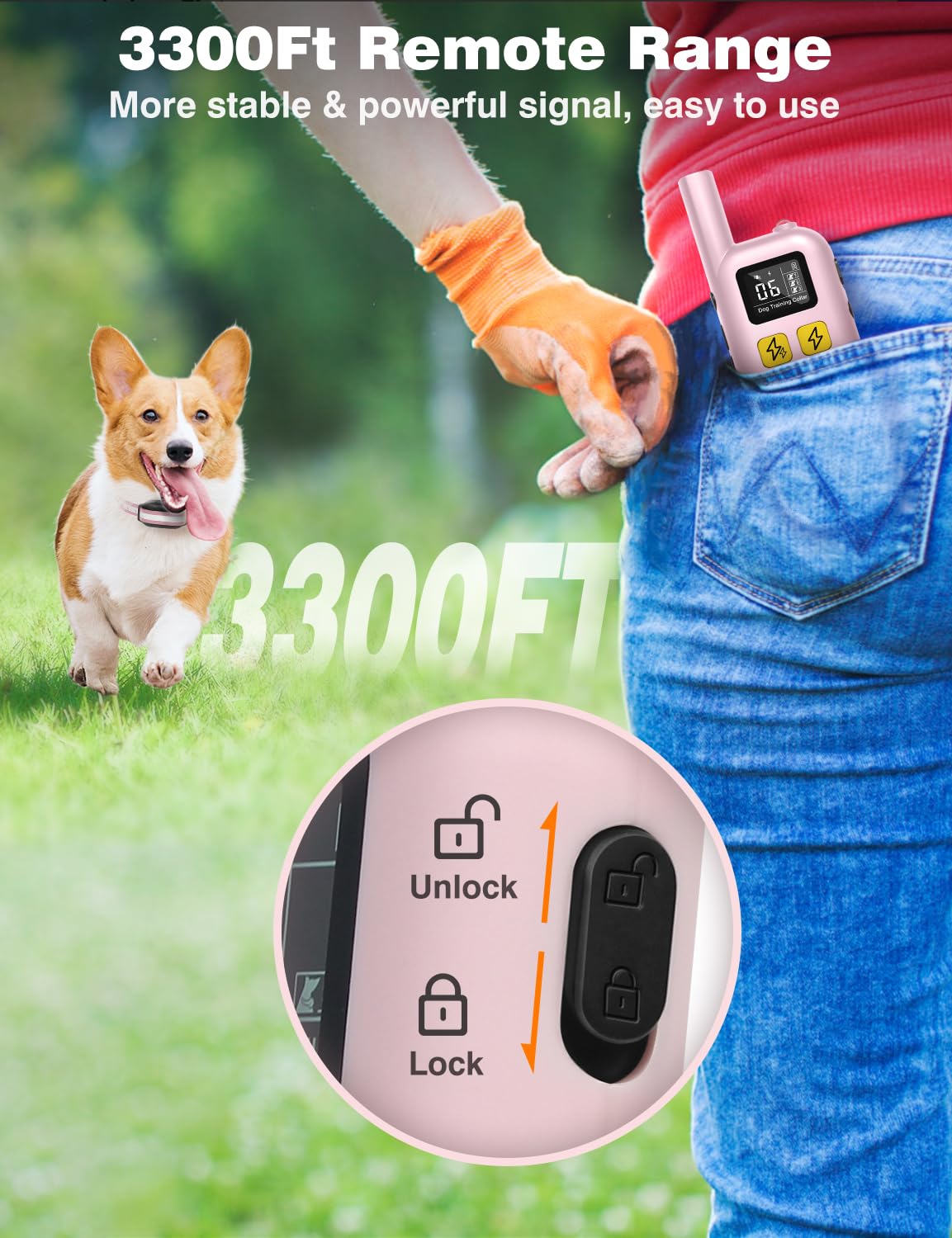 PETURE Dog Training Collar with Remote, 3300Ft Range, Beep/Vibrate/Static Modes, IPX7 Waterproof, Pink 2pc, Model PD 516-2