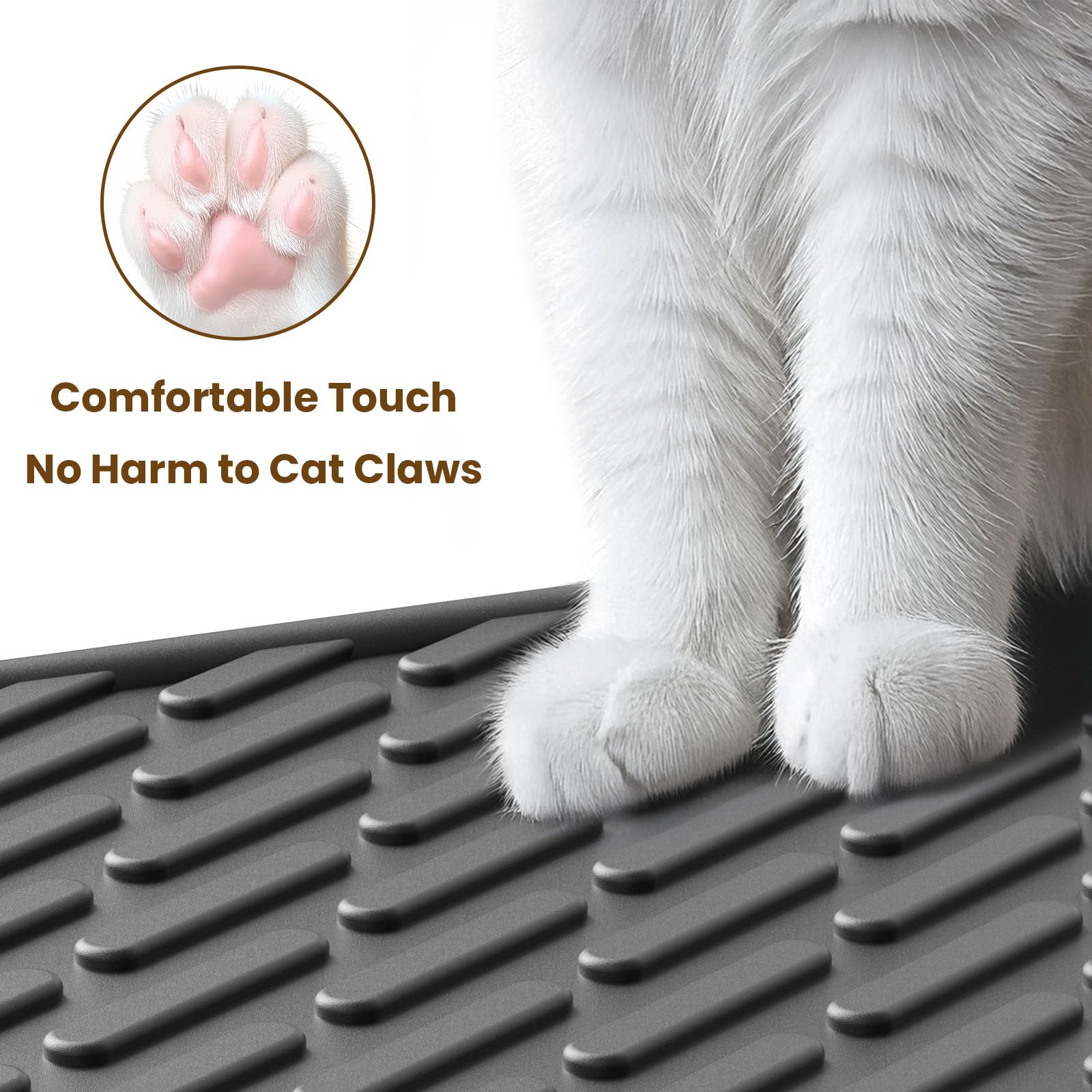 Kaxionage Cat Litter Mat With Grooves & Raised Edge, Urineproof/Waterproof,Litter Scattering Control,Easy To Clean (24 * 17In-Bl