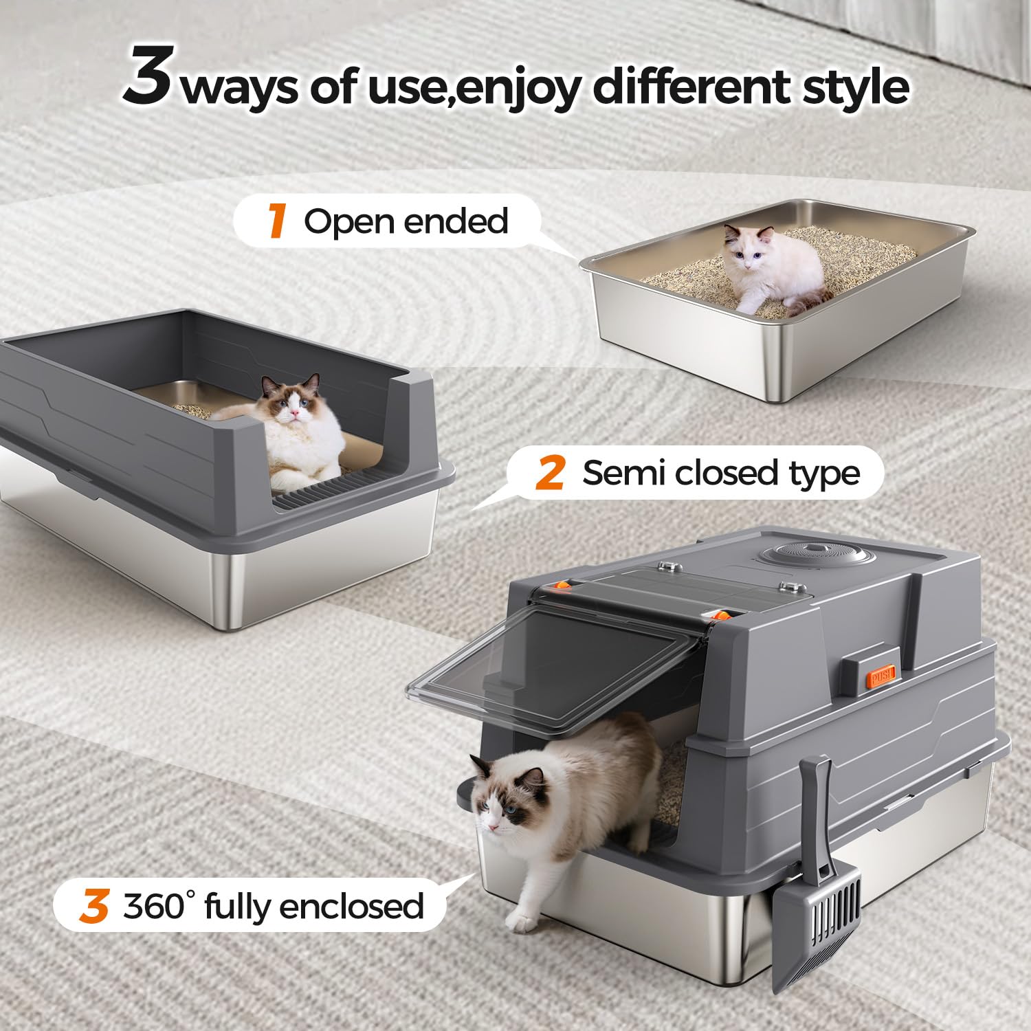 Donlinno XXXL Stainless Steel Litter Box Enclosure, 28" x 20.5" x 16.5", Grey, Anti-Leakage, Easy to Clean for Large Cats