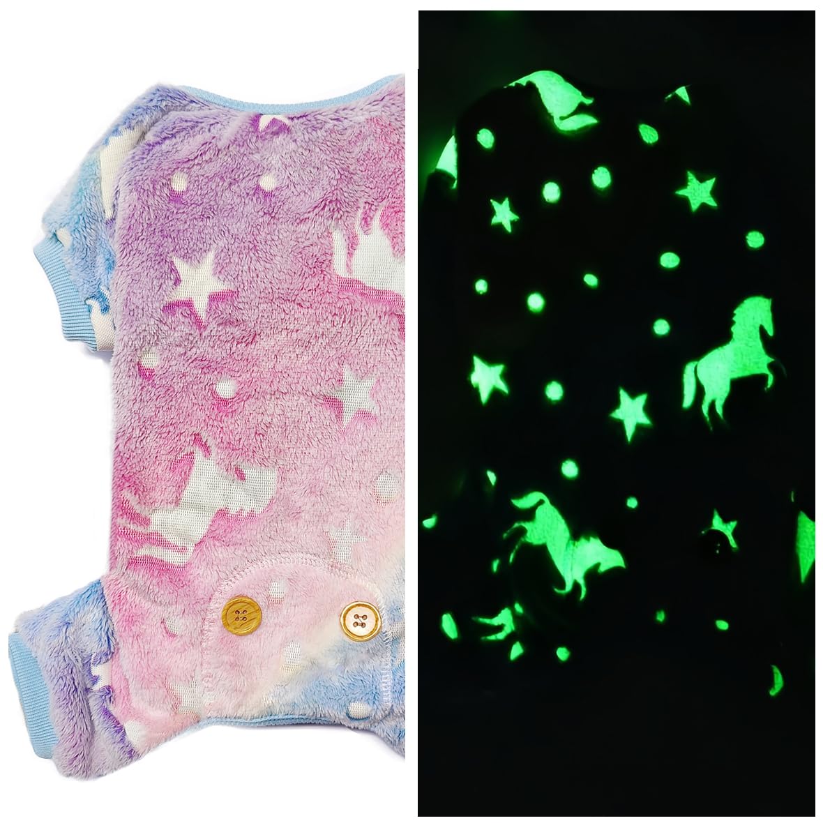 Maigllra Plush Dog Pajamas Glow In The Dark Dog Jumpsuit 4 Legged Onesie For Small Medium Large Dog, Unicorn Xs