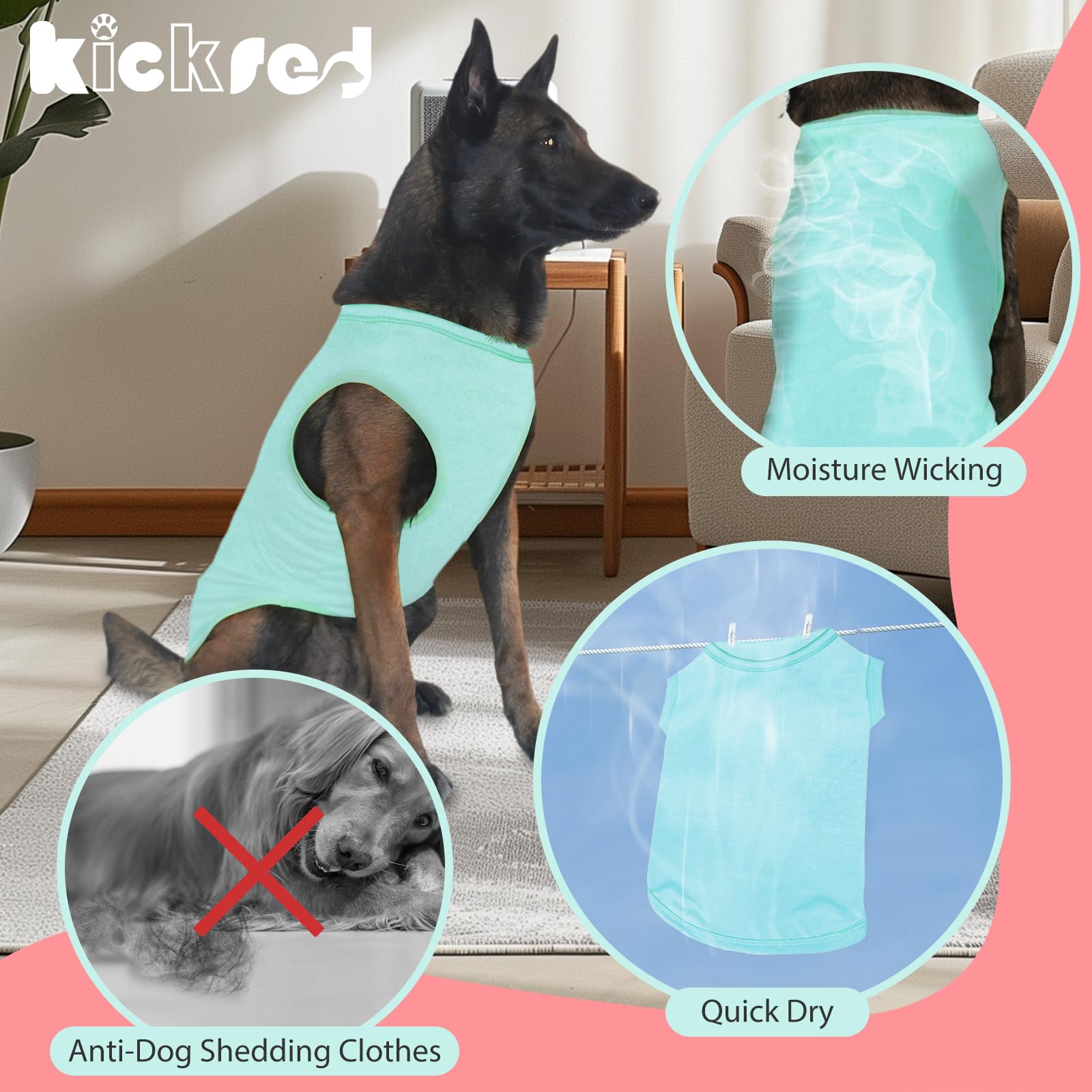 Kickred 2-Piece Dog Shirts - Soft, Breathable Tank Top & Sleeveless Sweatshirt For Medium-Large Pets - Light Blue+Candy Pink (M)
